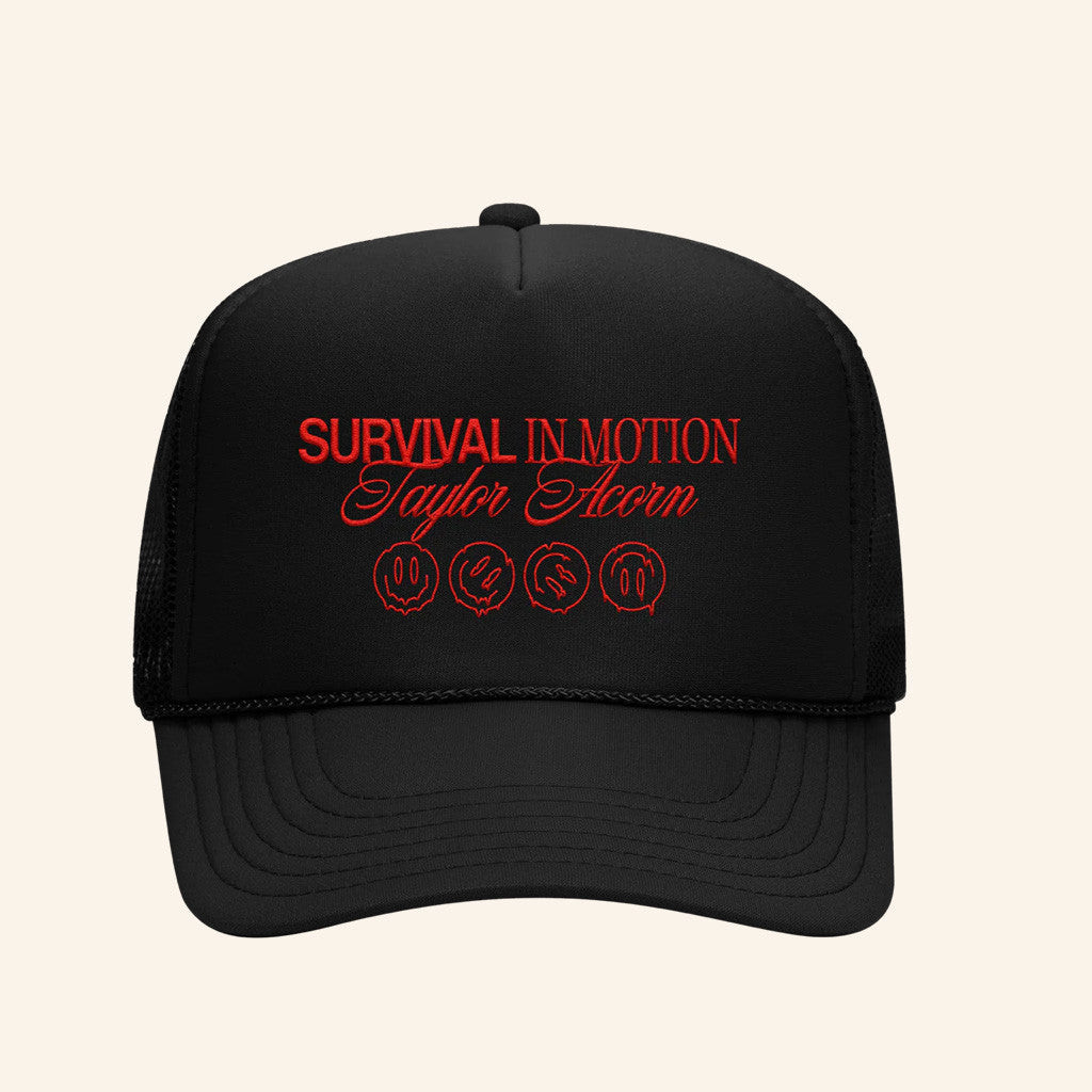 Taylor Acorn Merch Store Survival In Motion Black Trucker Hat Embroidered Gifts For Brother Taylor Acorn Merch Store Survival In Motion Black Trucker Hat Embroidered Gifts For Brother