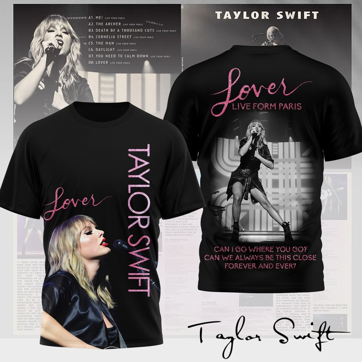 Taylor Swift Lover Live Form Paris Tour T-Shirt 3D Present Gift For Fan Club Lovers