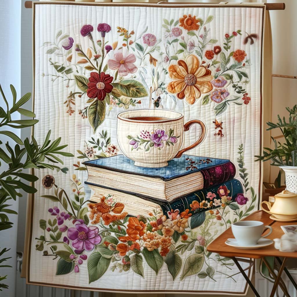 Tea And Books Quilted Blanket Cool Gifts For Readers