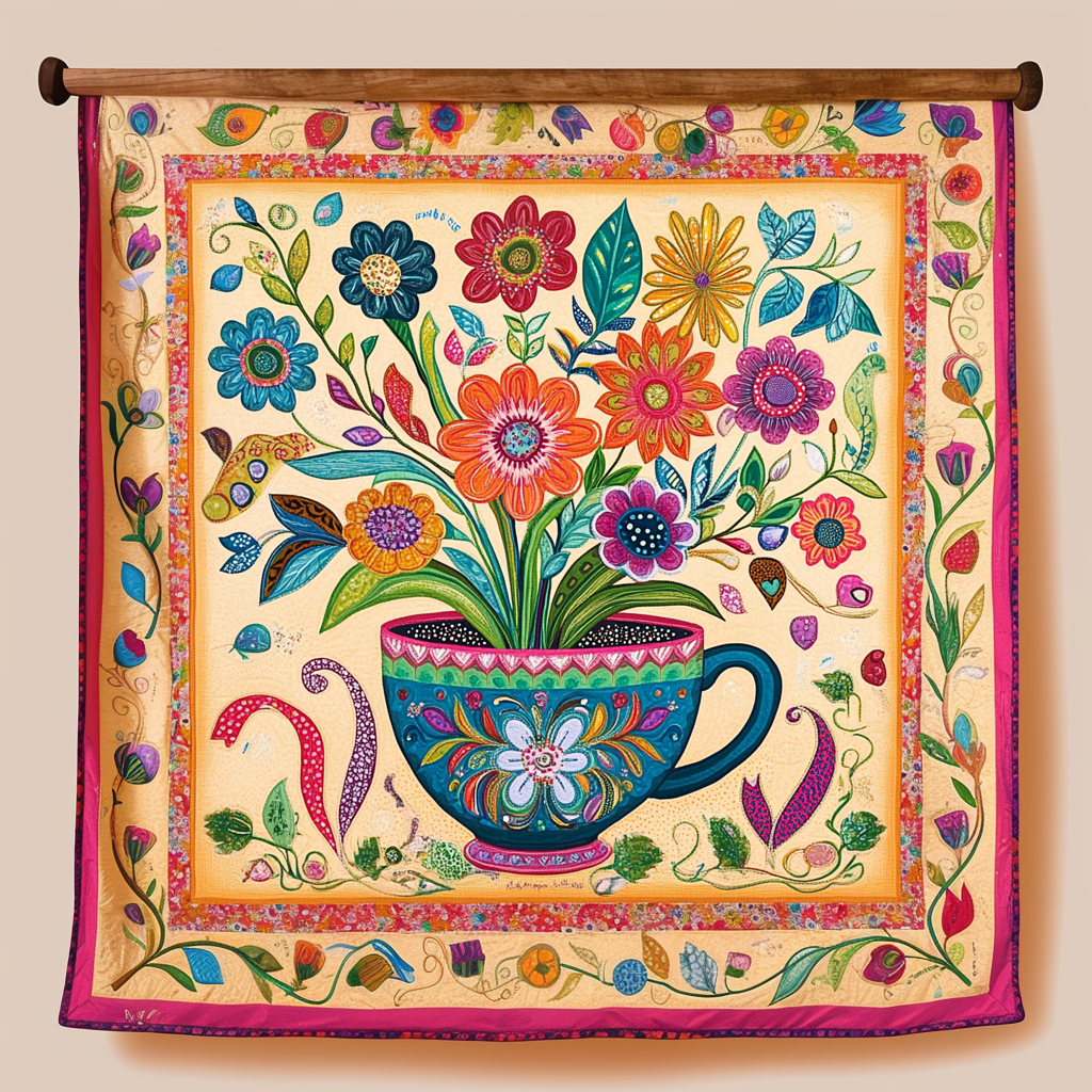 Tea Petals Quilted Blanket Sofa Couch Throw Blanket Mexican Inspired Gifts