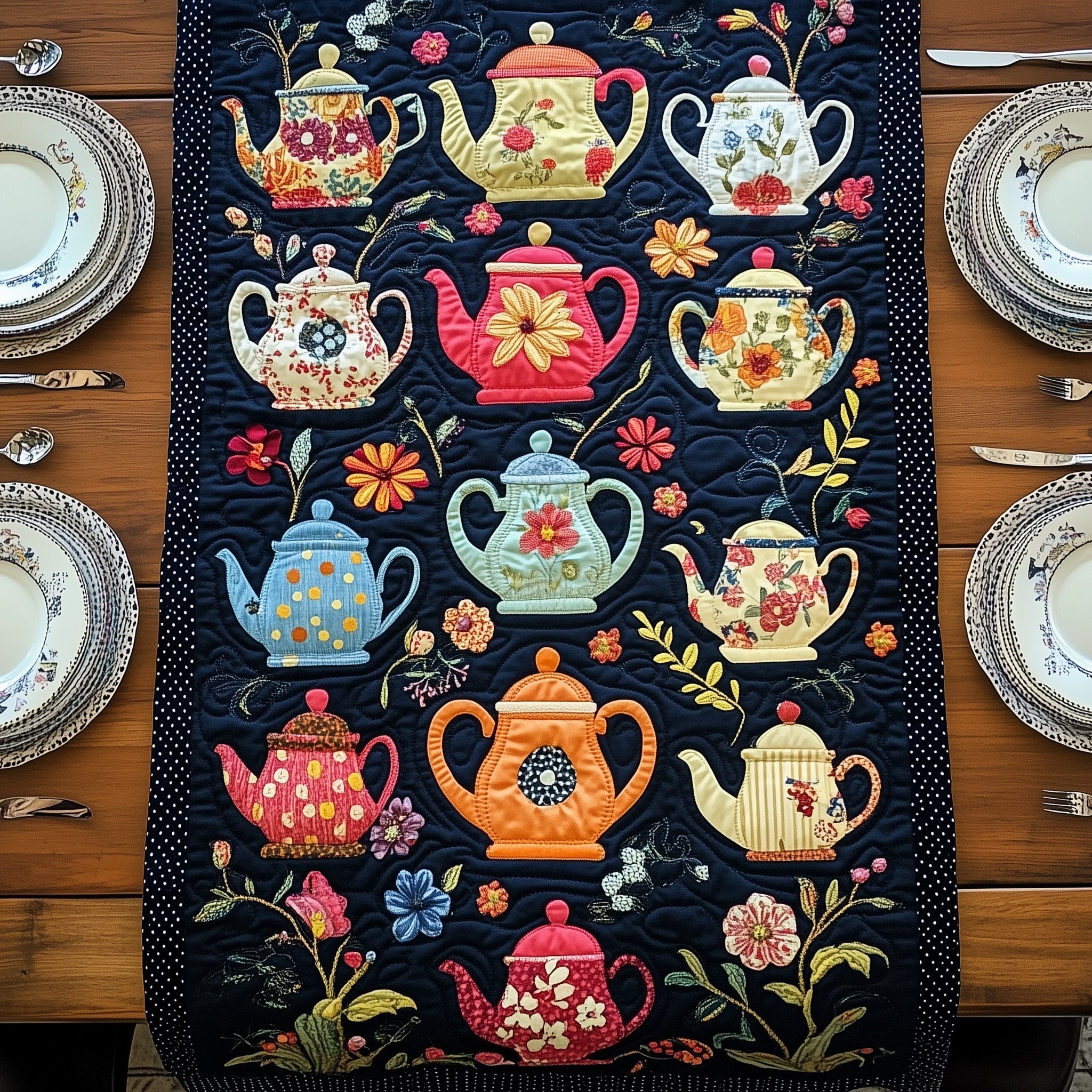 Tea Time Elegance Quilted Table Runner Christmas Dining Table Runner