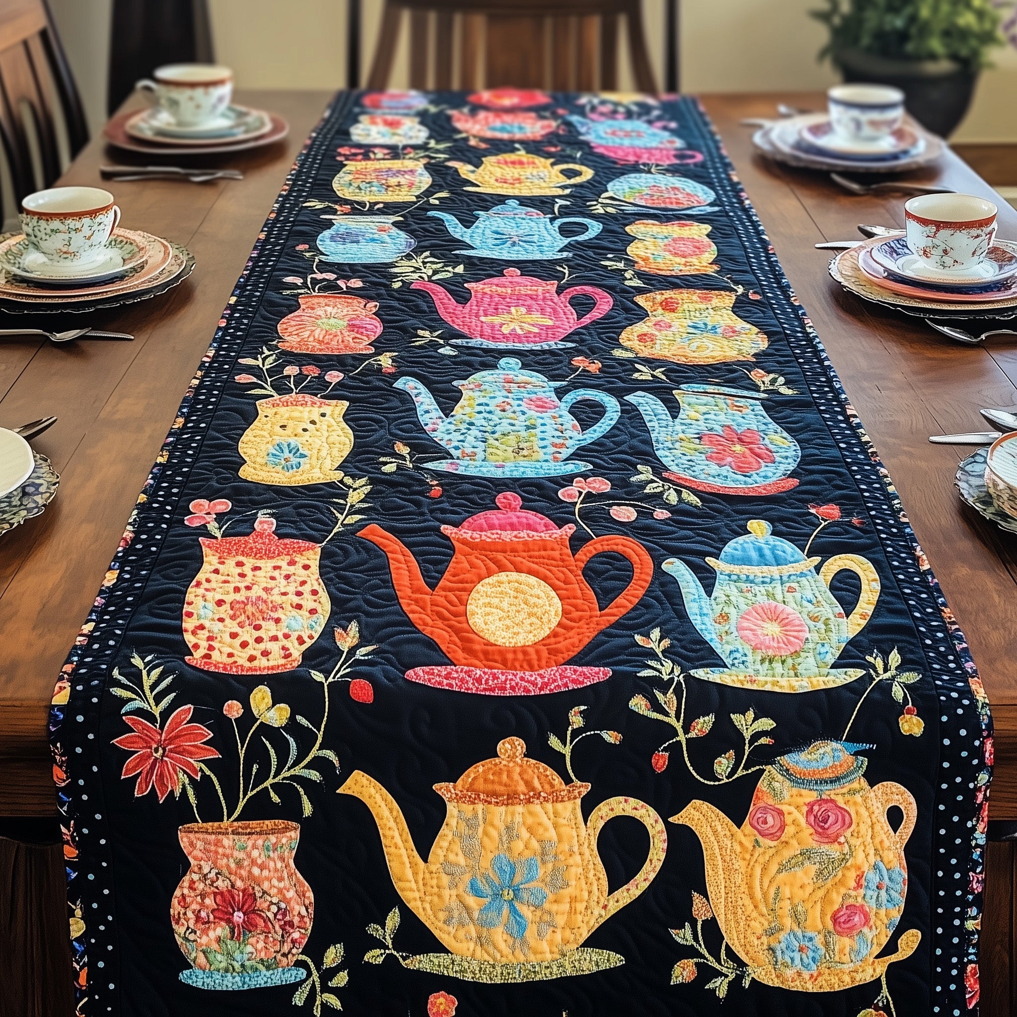 Tea Time Elegance Quilted Table Runner Festive Christmas Dining Room Table Runner