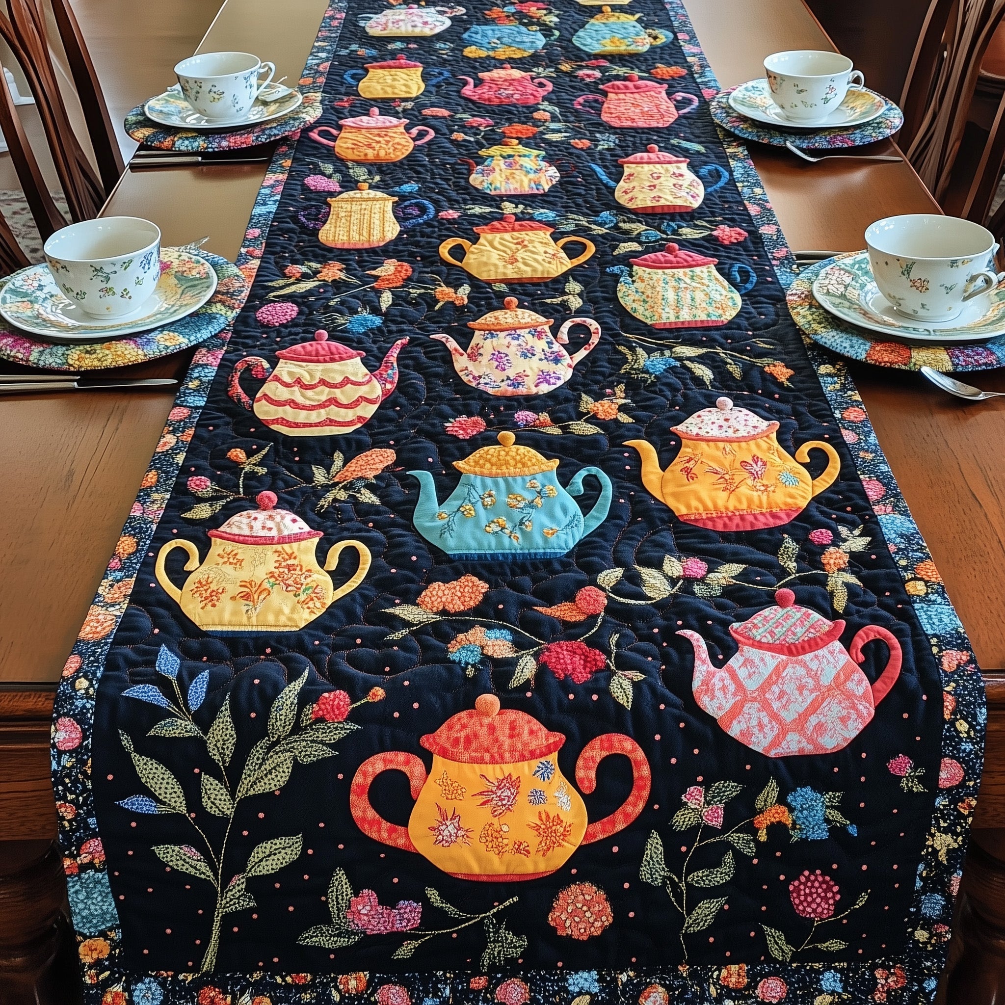 Tea Time Elegance Quilted Table Runner Seasonal Table Runner for Holidays