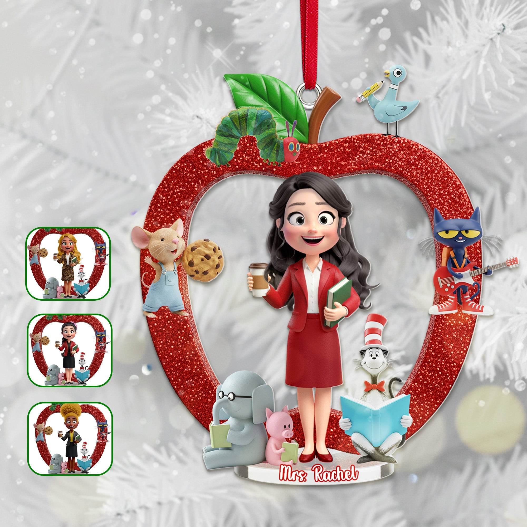 Teacher Apple Ornament - Personalized Gifts For Teacher Christmas Ornament - Holiday Season Gift Idea