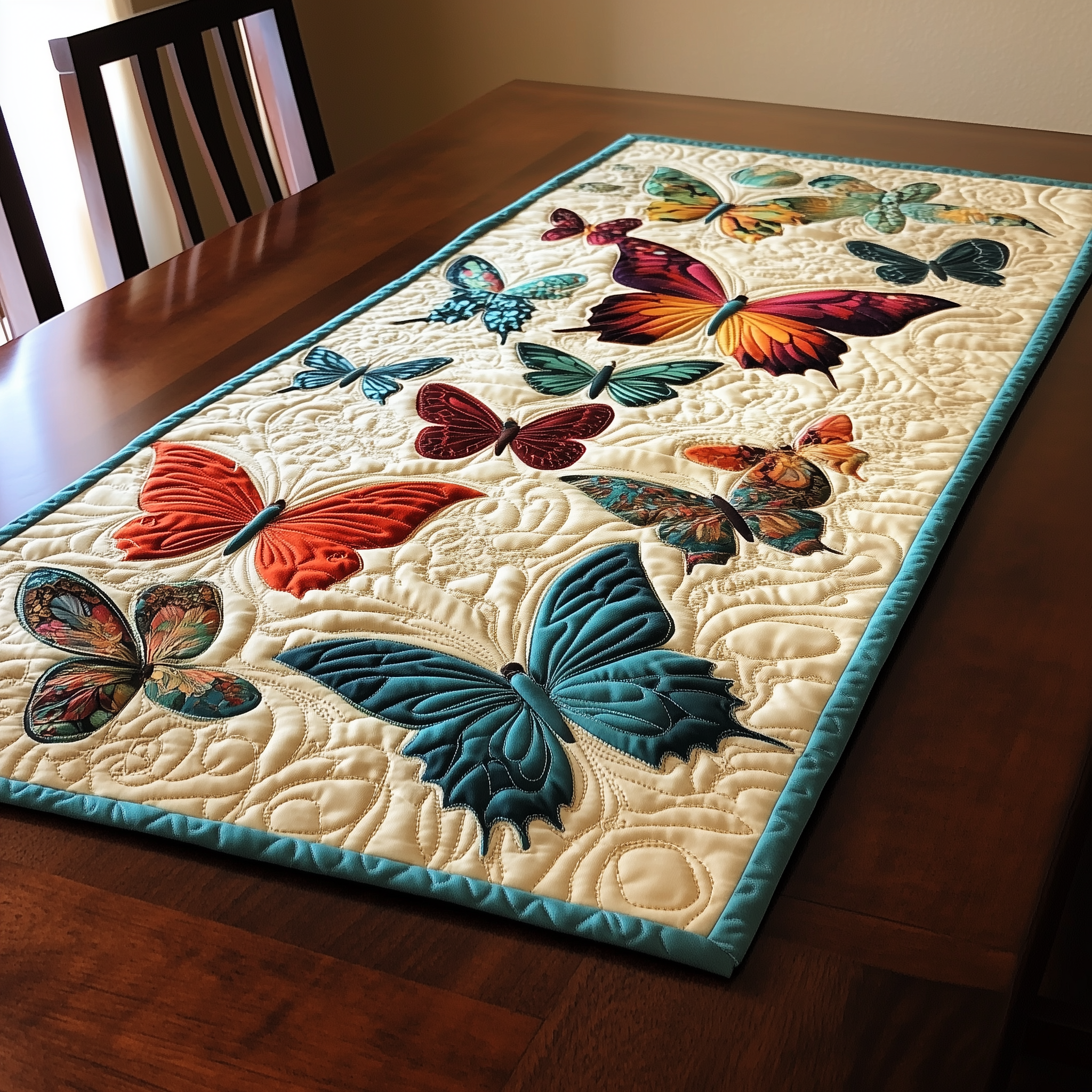 Teal Butterflies Quilted Table Runner Merchandise Butterfly Themed Gifts For Adults