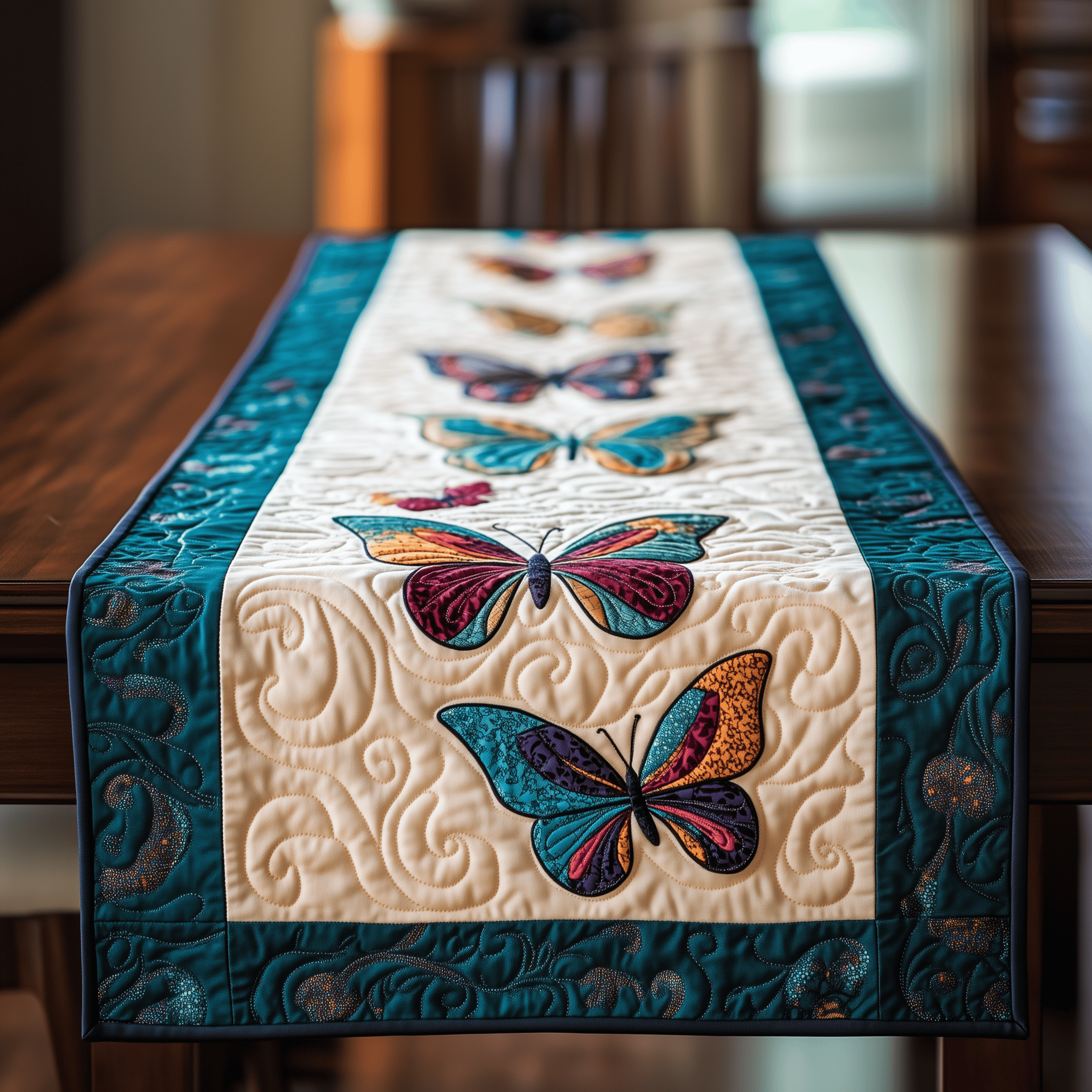 Teal Butterflies Quilted Table Runner Merchandise Butterfly Themed Gifts For Women Christmas