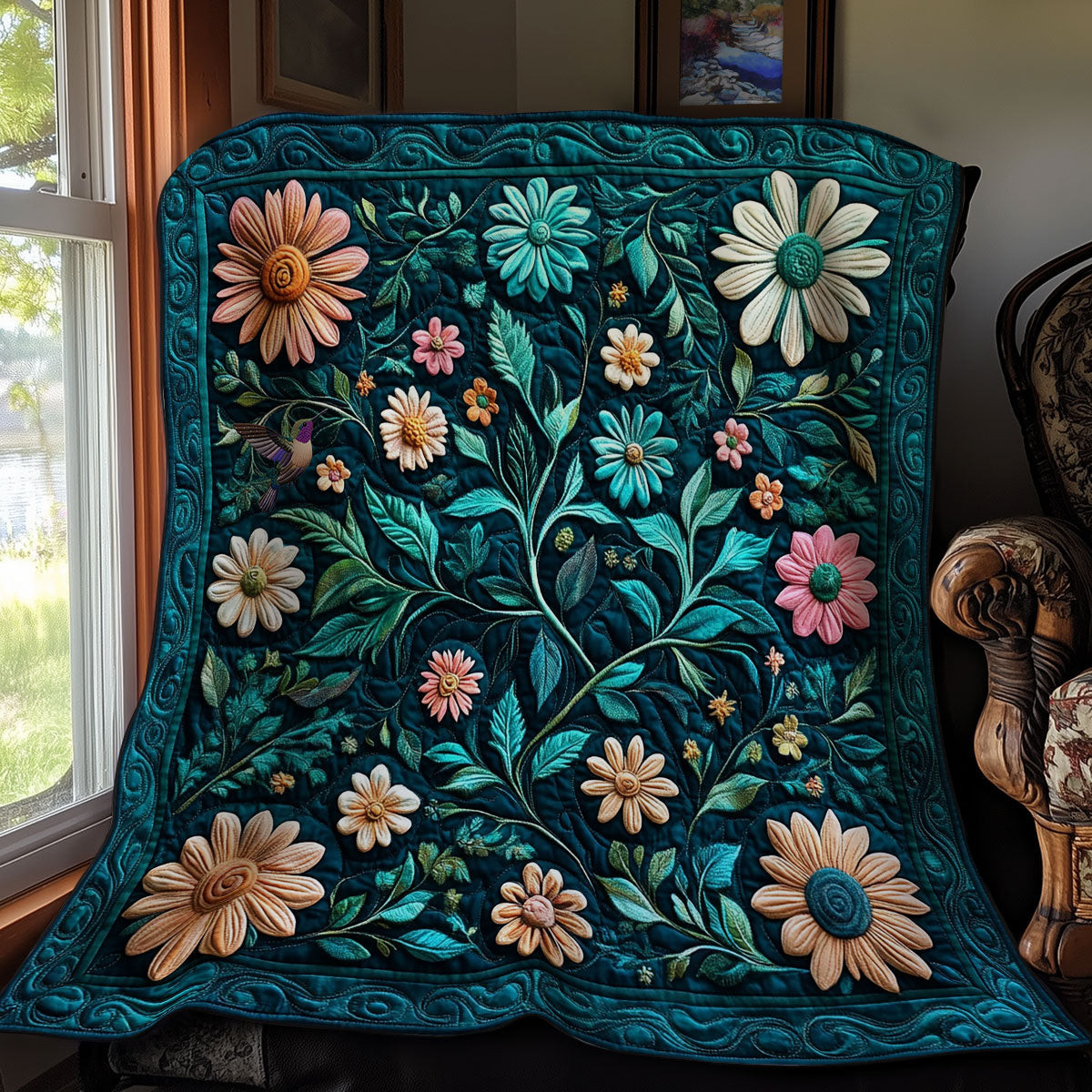 Teal Flower Garden Quilt Blanket Couch Blanket Awesome Mother's Day Gifts For Mom
