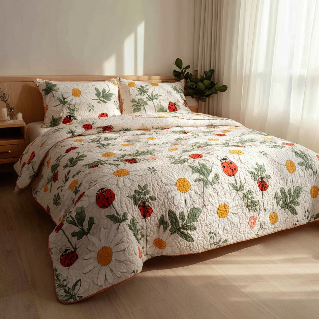 Teal Hummingbird Wildflower 3-Piece Quilted Bedding Set Floral Bedspread Best Gift For Her Mom