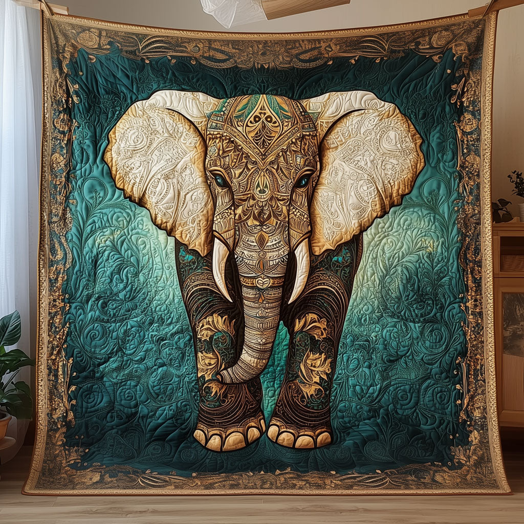 Teal Royal Tusker Quilt Premium Quilt Blanket for Family and Guests