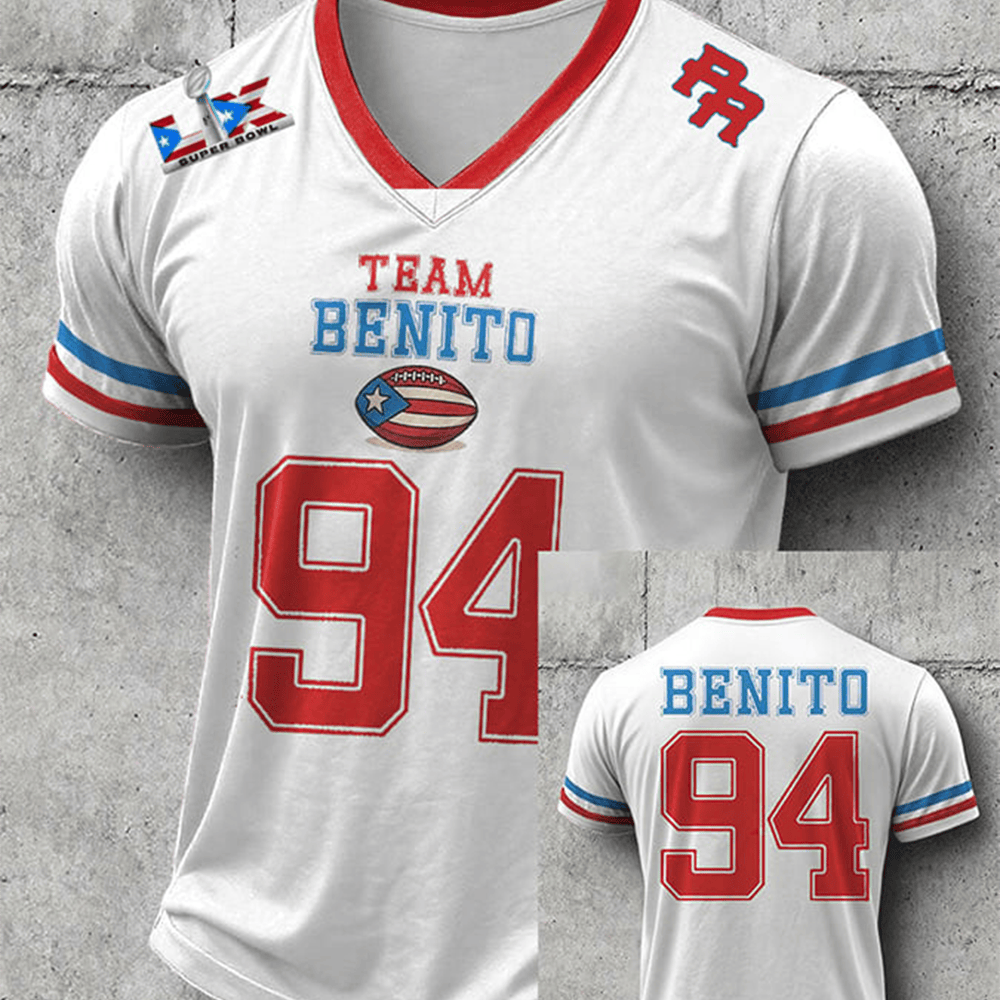 Team Benito 94 Football V-Neck Shirt Bad Bunny Concert Clothes Bad Bunny Lover Gift