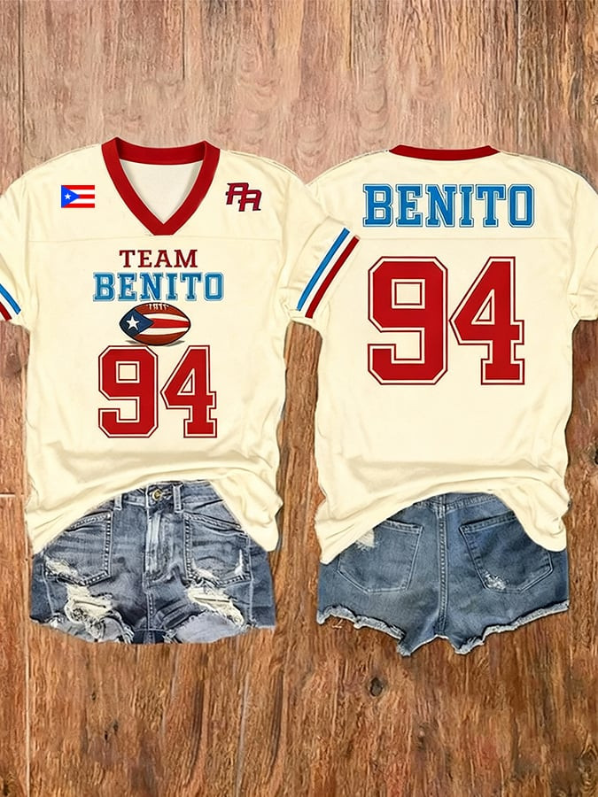 Team Benito 94 Puerto Rico V-Neck Shirt Football Themed Shirt Best Gifts For Women