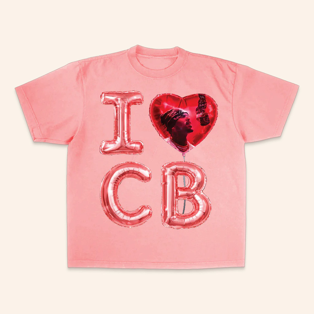 Team Breezy Official Merch I Love CB Balloon T-Shirt Chris Brown Merch Gifts For Music Fans