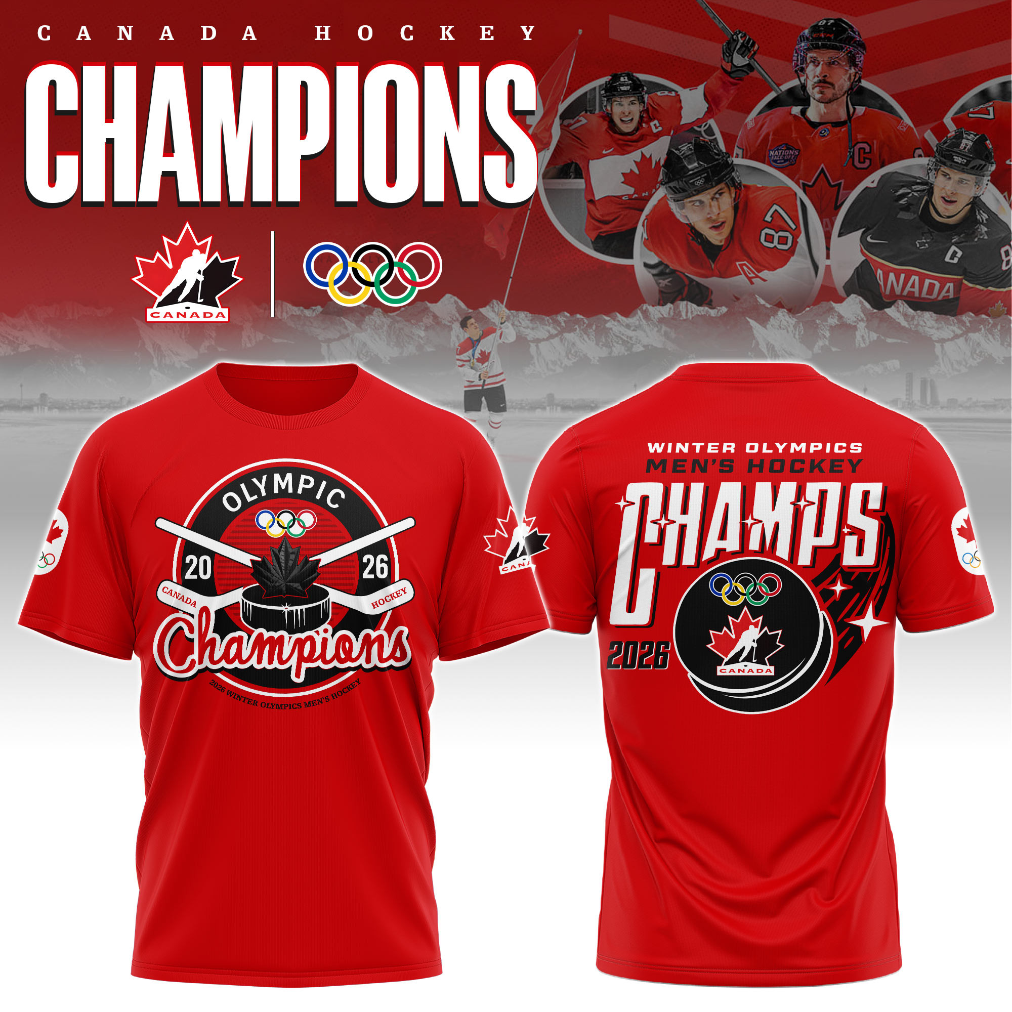 Team Canada Men's Hockey Milano Cortina Olympics Champions 2026 T-Shirt Winter Olympic Shirt