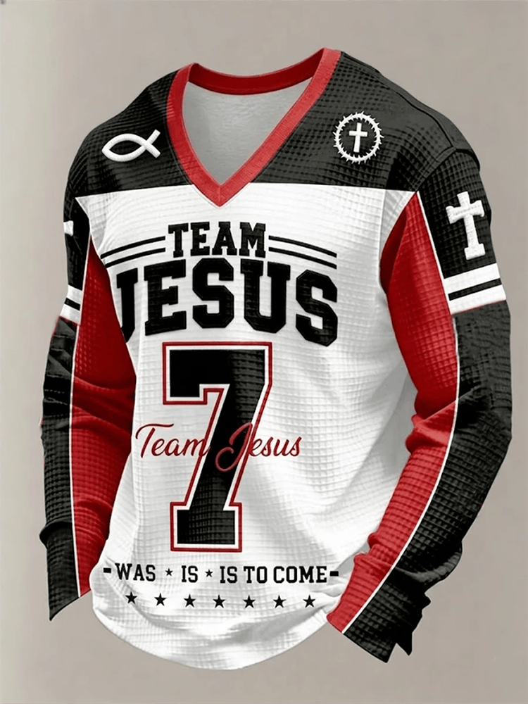 Team Jesus Waffle Long Sleeve T-Shirt Christian Clothing Gift For Men