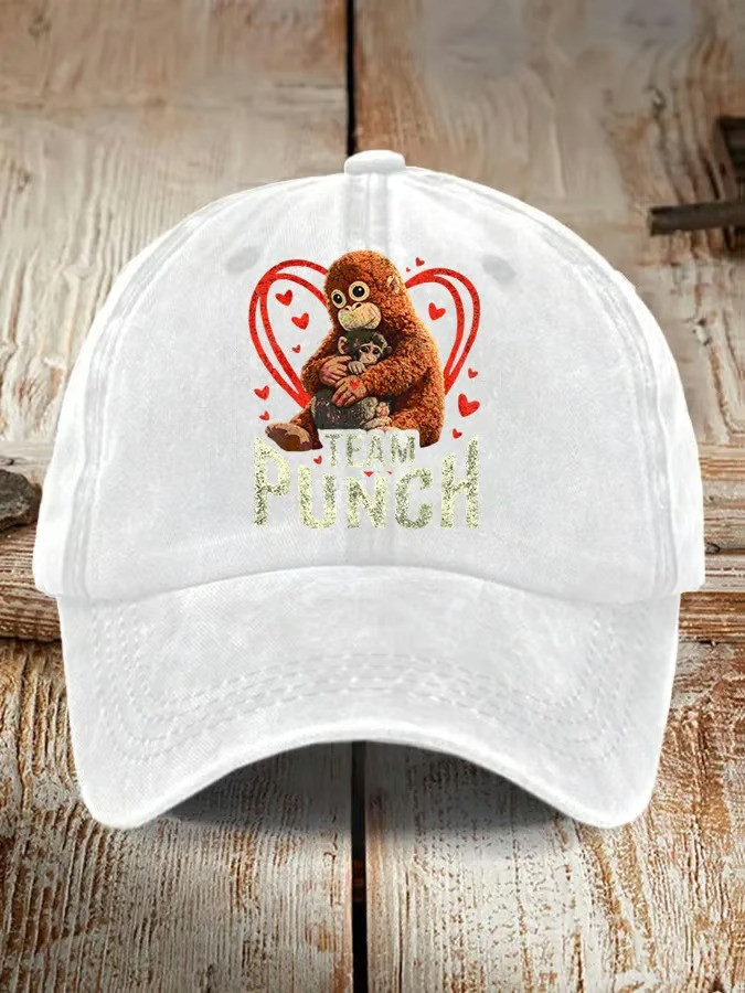 Team Punch Baby Monkey Baseball Cap Cute Animal Graphic Hat Funny Monkey Lover Hat Best Gift Ideas