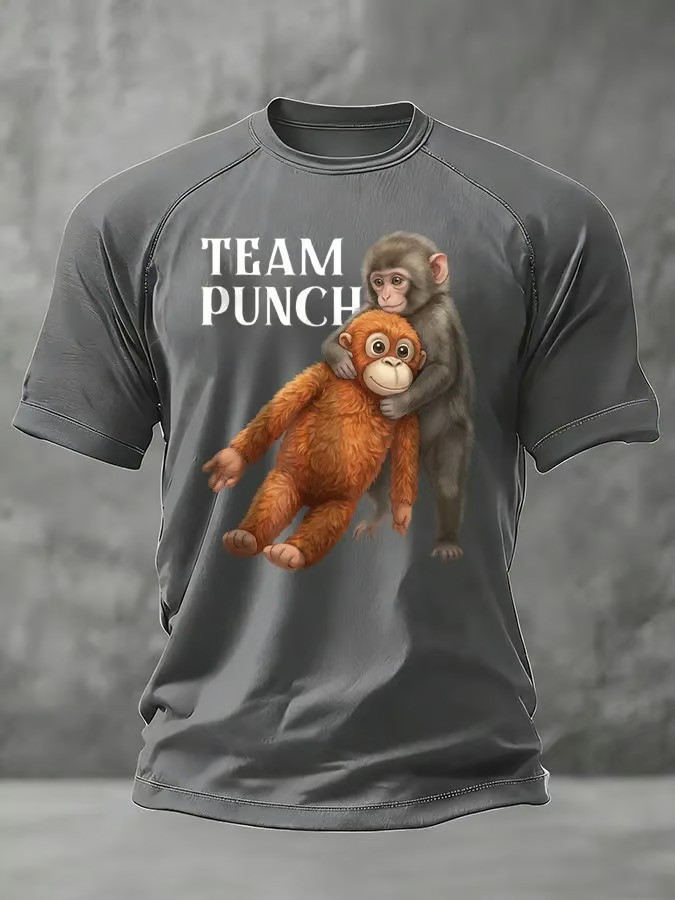 Team Punch Baby Monkey T-Shirt Cute Animal Graphic Tee Funny Monkey Shirt Best Gift For Animal Lovers