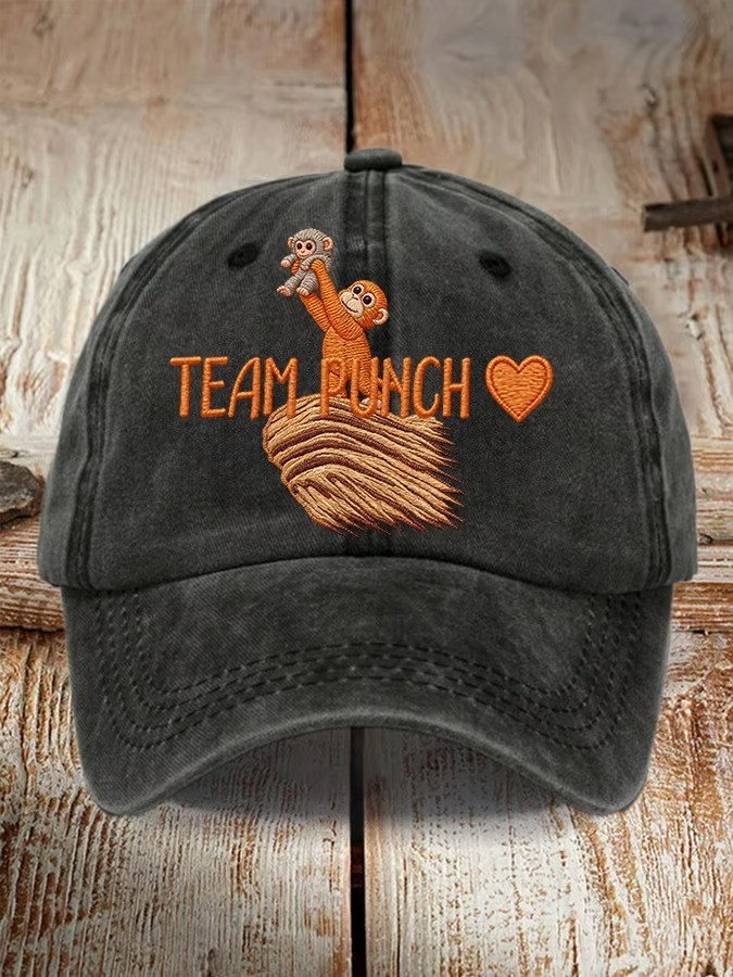 Team Punch Monkey Baseball Cap Cute Animal Embroidered Hat Trendy Accessories Gift For Animal Lovers