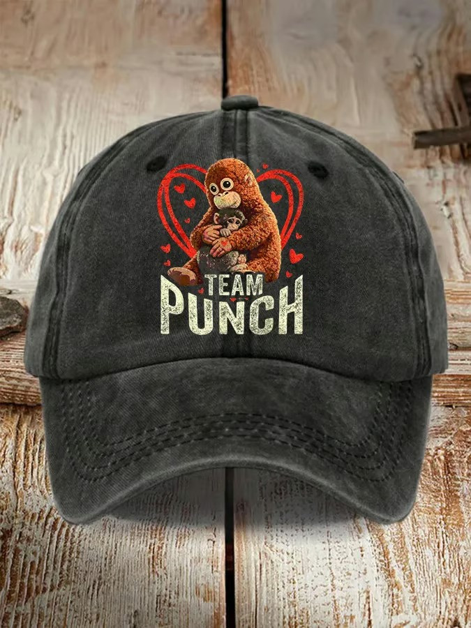 Team Punch Monkey Heart Baseball Cap Funny Animal Graphic Hat Cute Monkey Lover Hat Gift For Monkey Fans