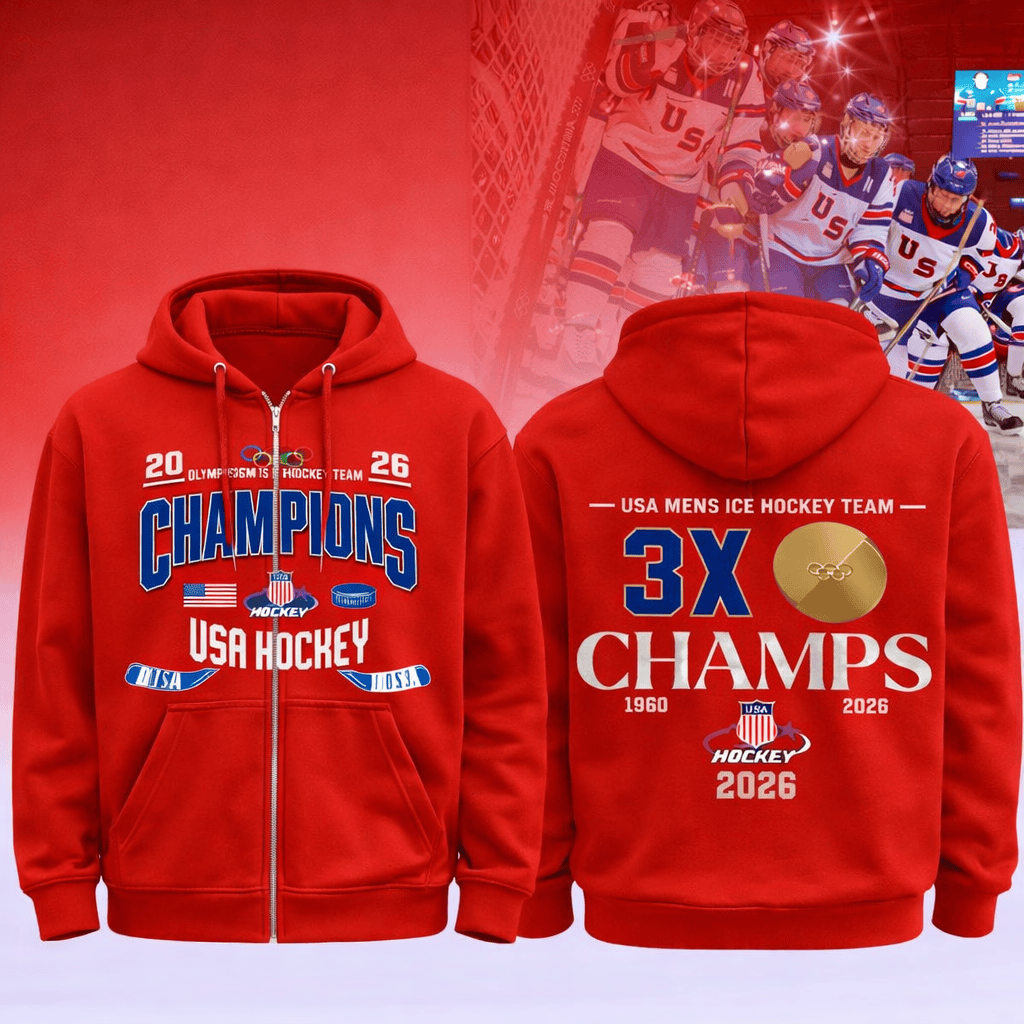 Team USA 2026 Olympic Men's Ice Hockey Champions Zip Hoodie USA Hockey Gold Medal Apaprel