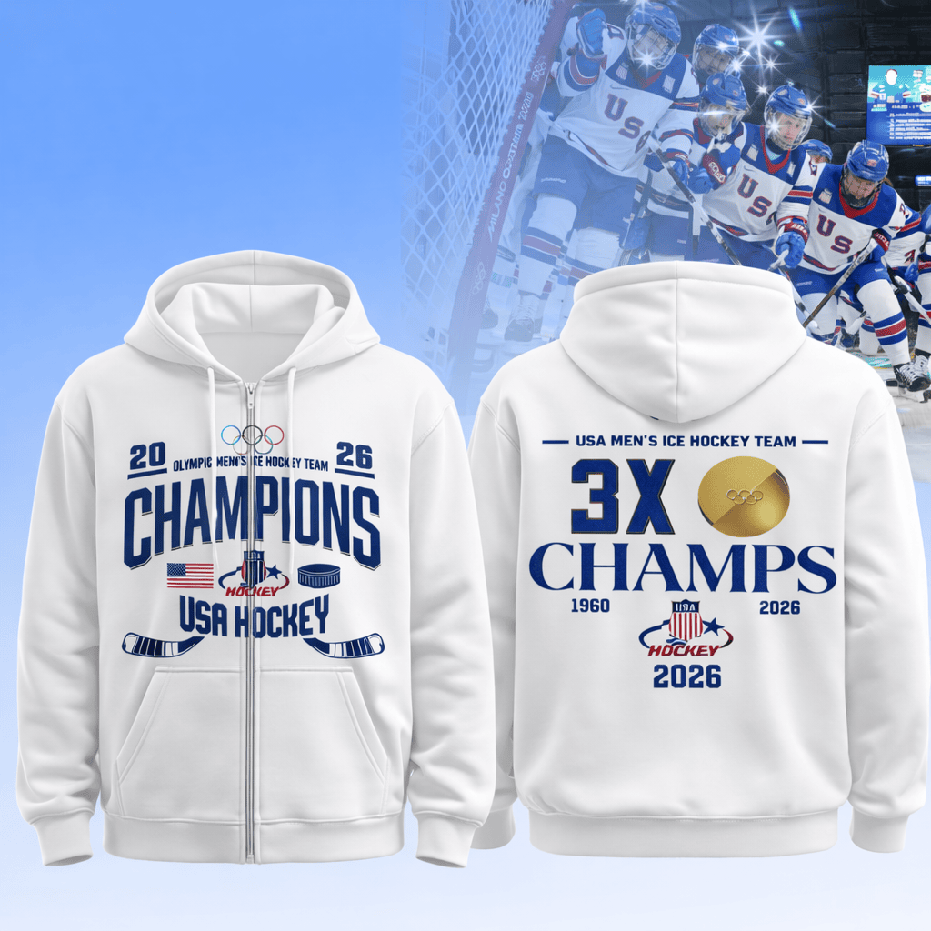 Team USA 2026 Olympic Men's Ice Hockey Champions Zip Hoodie USA Hockey Gold Merch