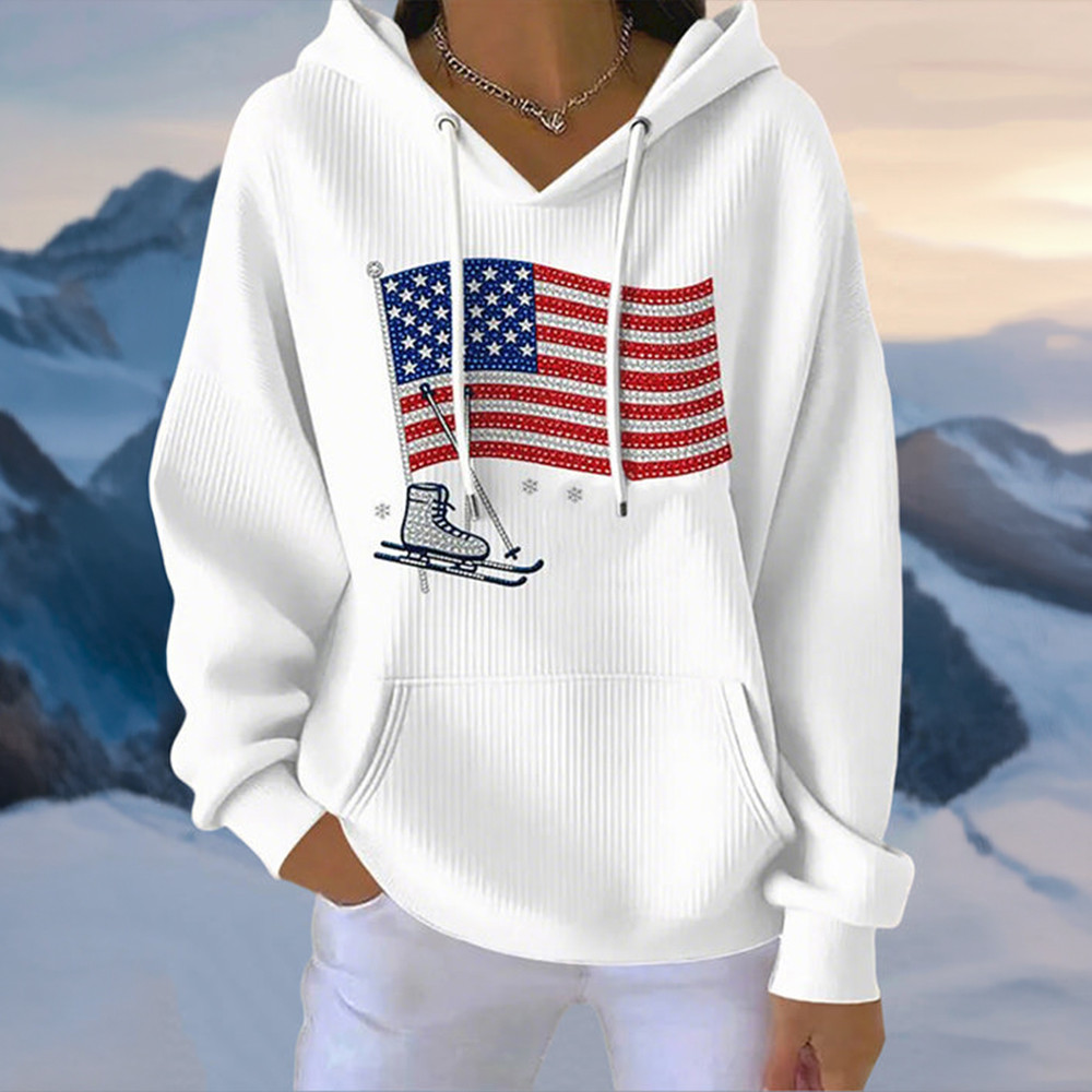 Team USA 2026 Ski Hoodie American Flag Art 2026 Winter Olympics Apparel Sport Gear