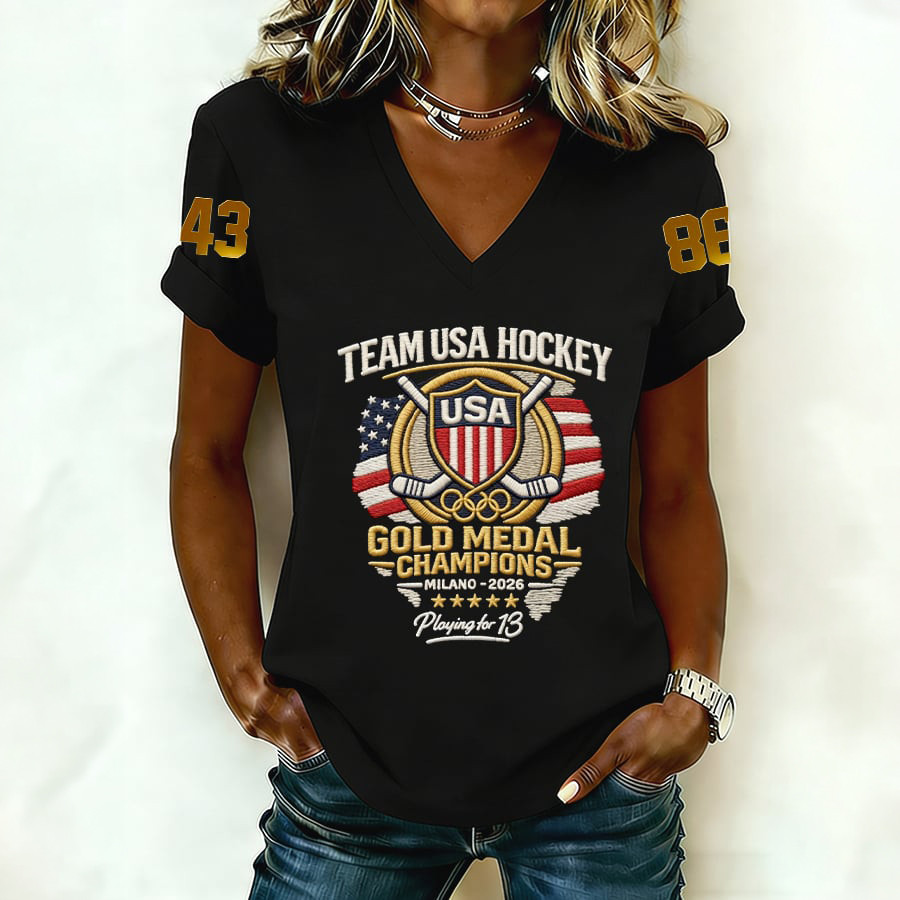 Team USA Hockey Gold Medal Champions V-Neck Shirt USA Hockey Gold Shirt Fans Gifts