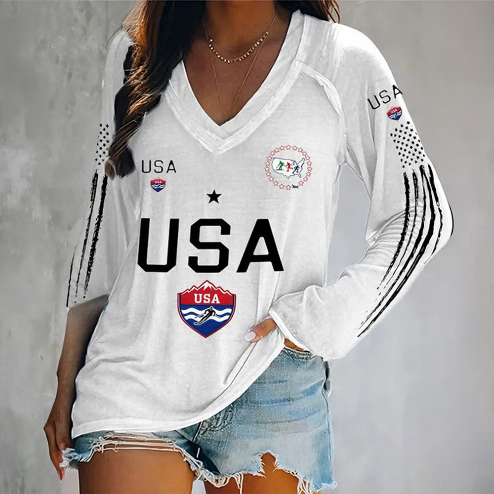 Team USA Ski 2026 V-Neck Long Sleeve Shirt United States Milano Cortina 2026 Apparel