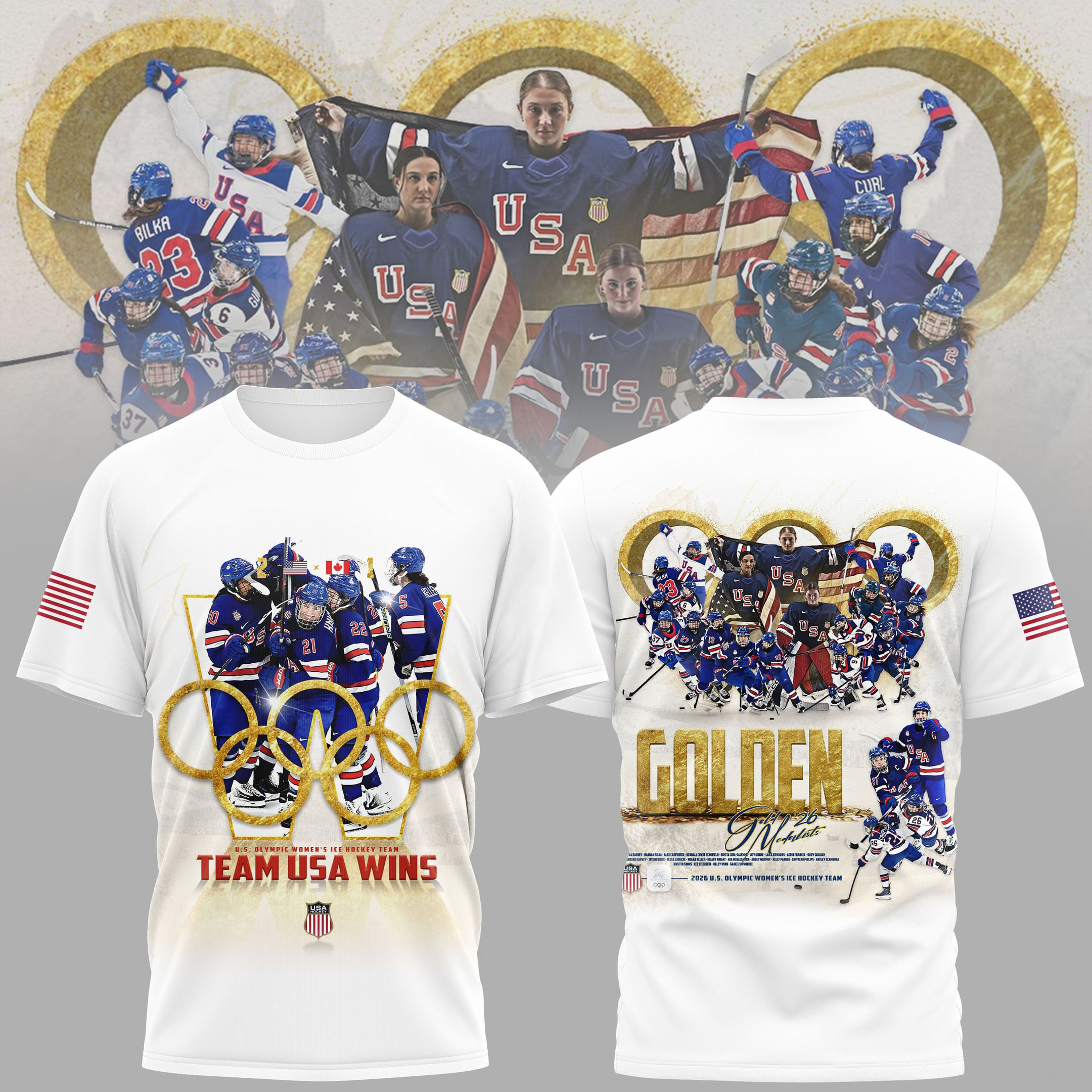 Team USA Wins Double Golden Medals T-Shirt USA Hockey Gold Shirt Best Fan Gift