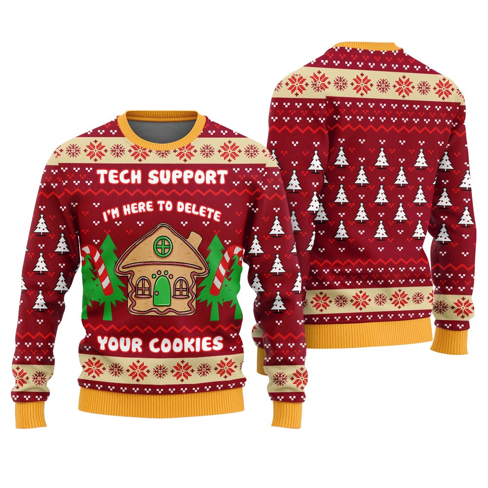 Tech Support Delete Your Cookies Funny Xmas Sweater Custom Christmas Sweatshirt for Family Matching