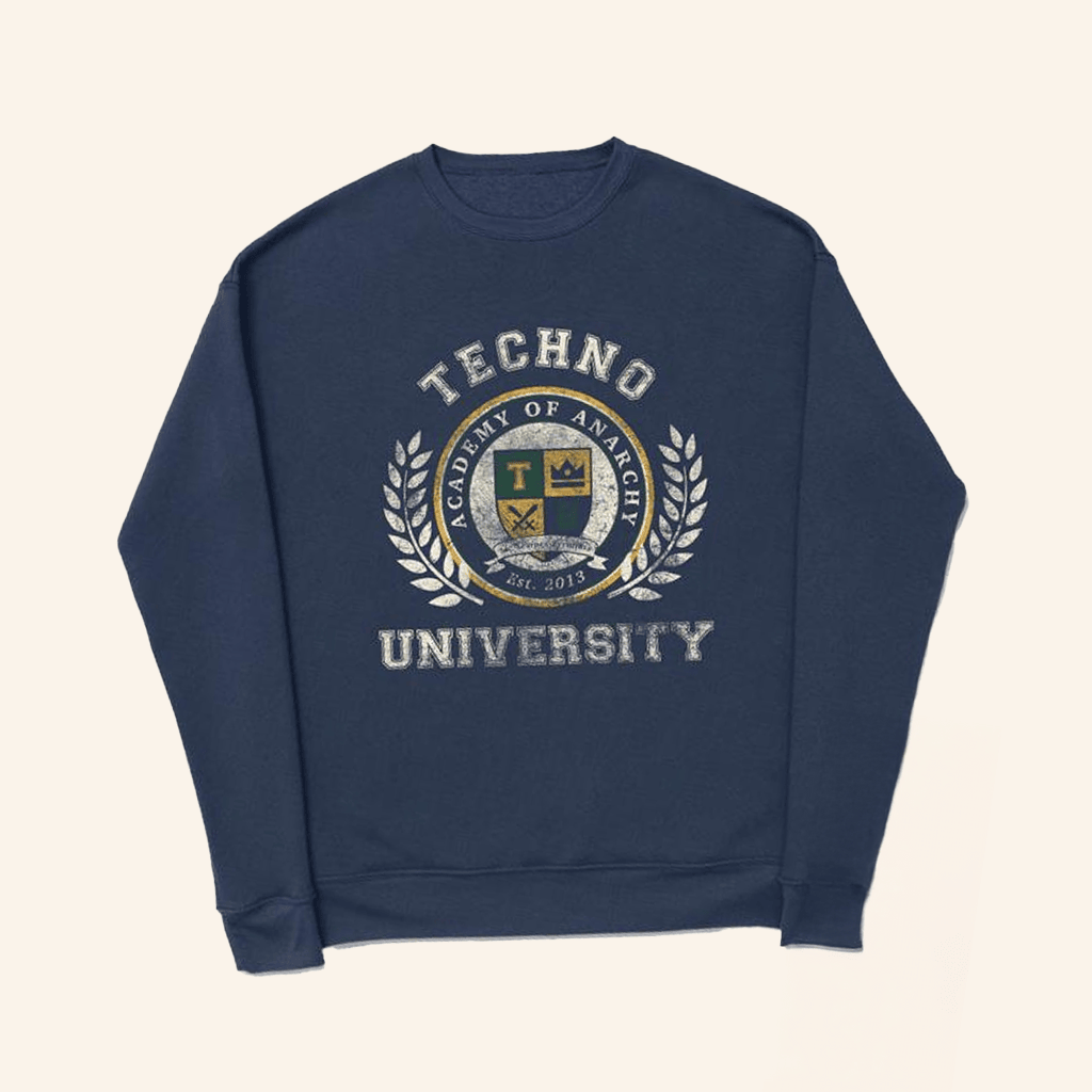Technoblade Merch Techno University Crewneck Sweatshirt Navy Friends Gifts Technoblade Merch Techno University Crewneck Sweatshirt Navy Friends Gifts