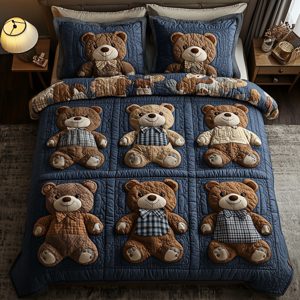 Teddy Comfort Quilted Bedding Set Bed Decor Ideas Gift Ideas For Bear Lovers
