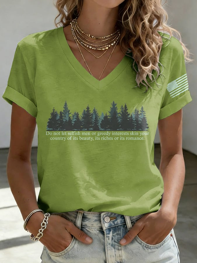 Teddy Roosevelt Nature Quote USA Flag V-Neck Shirt Rebuilding The USFS Merch For Nature Lovers