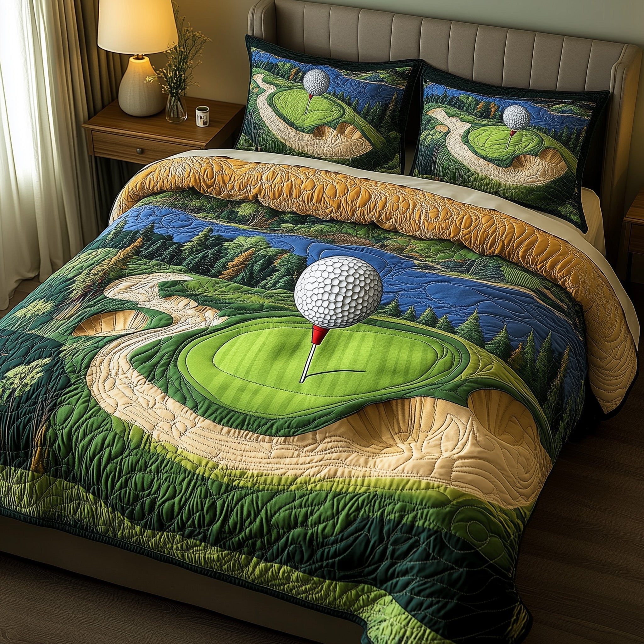 Tee Time Quilted Bedding Set Duvet Cover Merchandise Best Gifts For Female Golfers