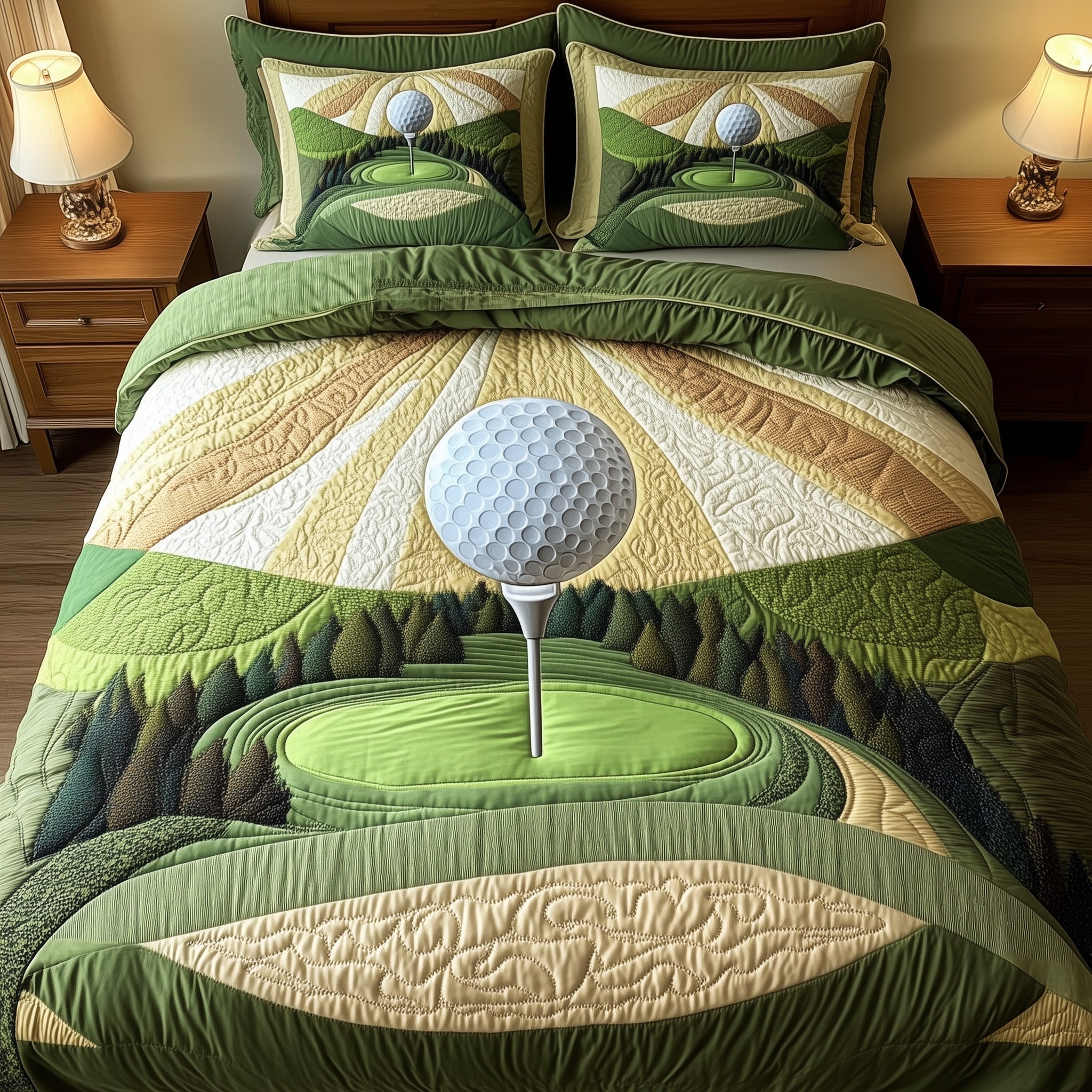 Tee Time Quilted Bedding Set Duvet Cover Merchandise Best Golf Gift Ideas