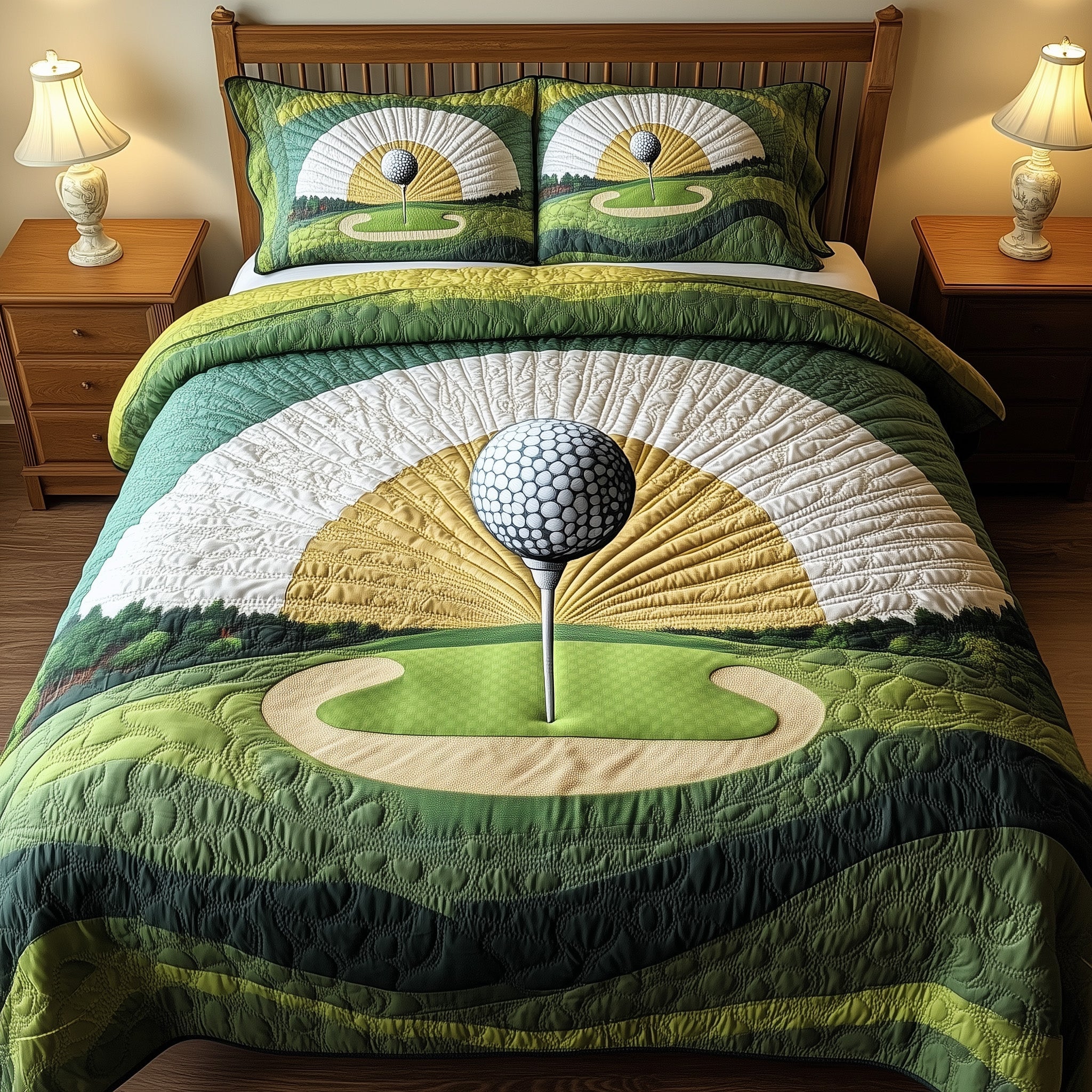 Tee Time Quilted Bedding Set Duvet Cover Merchandise Gift For Golfers