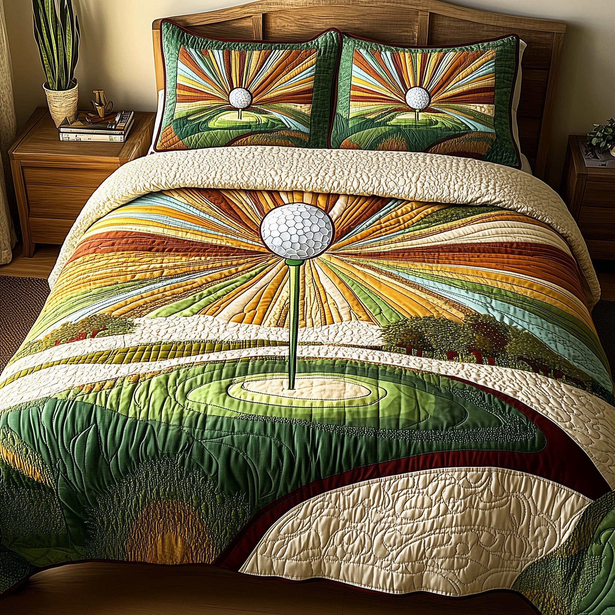 Tee Time Quilted Bedding Set Duvet Cover Merchandise Gift Ideas For Male Golfers