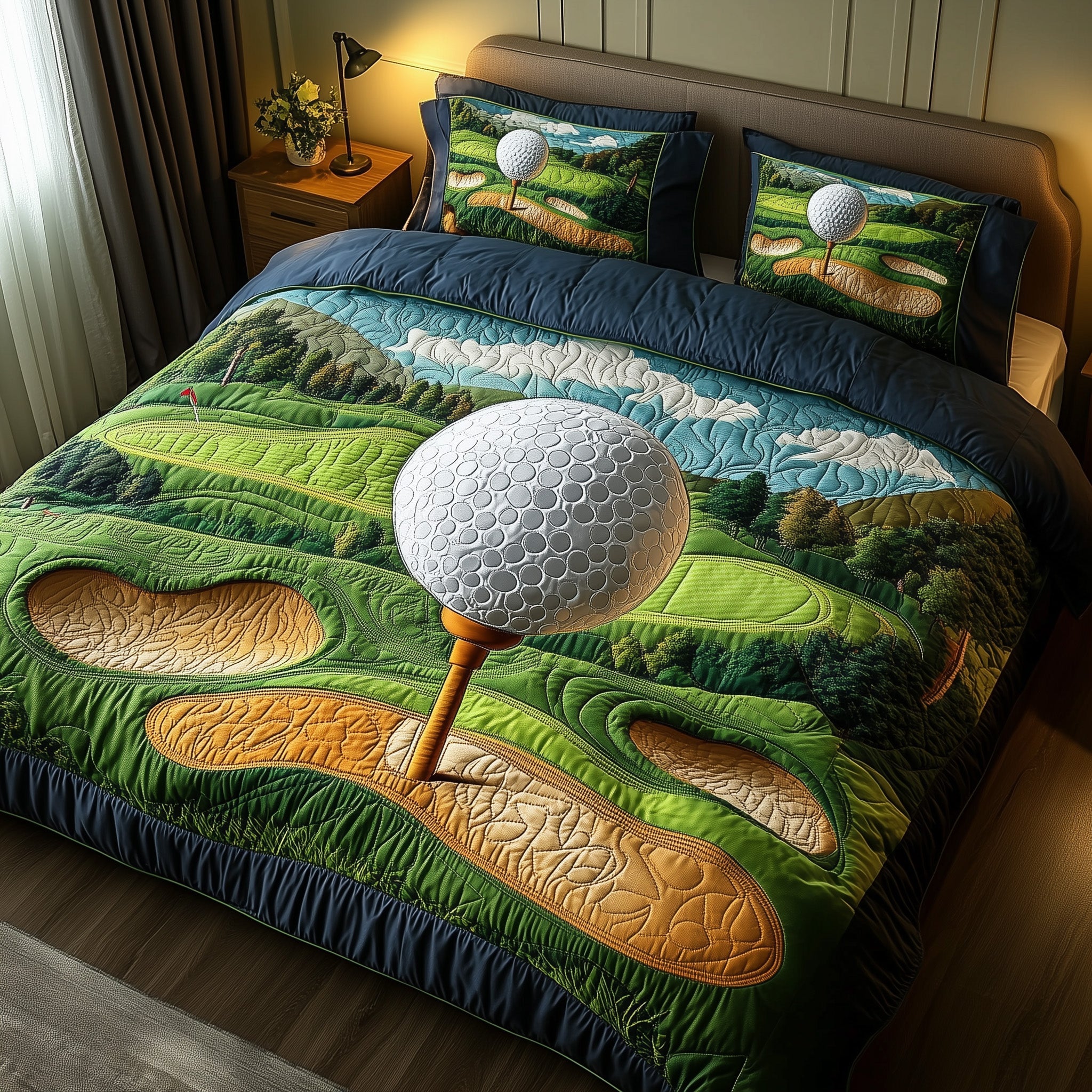 Tee Time Quilted Bedding Set Duvet Cover Merchandise Gift Ideas Golf Lovers