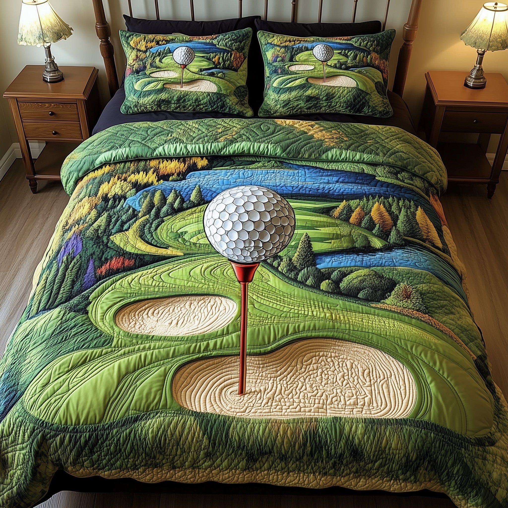 Tee Time Quilted Bedding Set Duvet Cover Merchandise Golf Gift Ideas For Men
