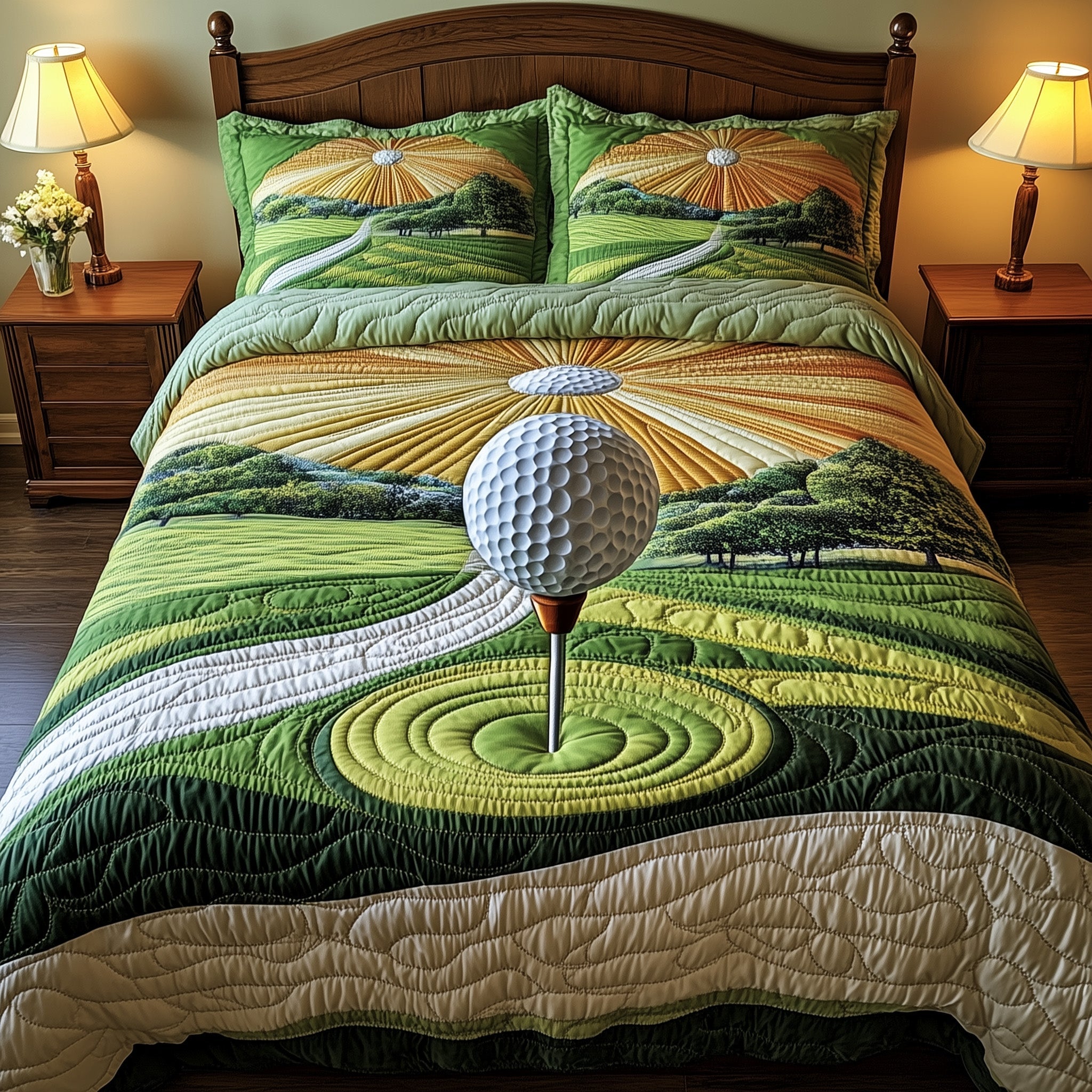 Tee Time Quilted Bedding Set Duvet Cover Merchandise Great Golf Gift Ideas