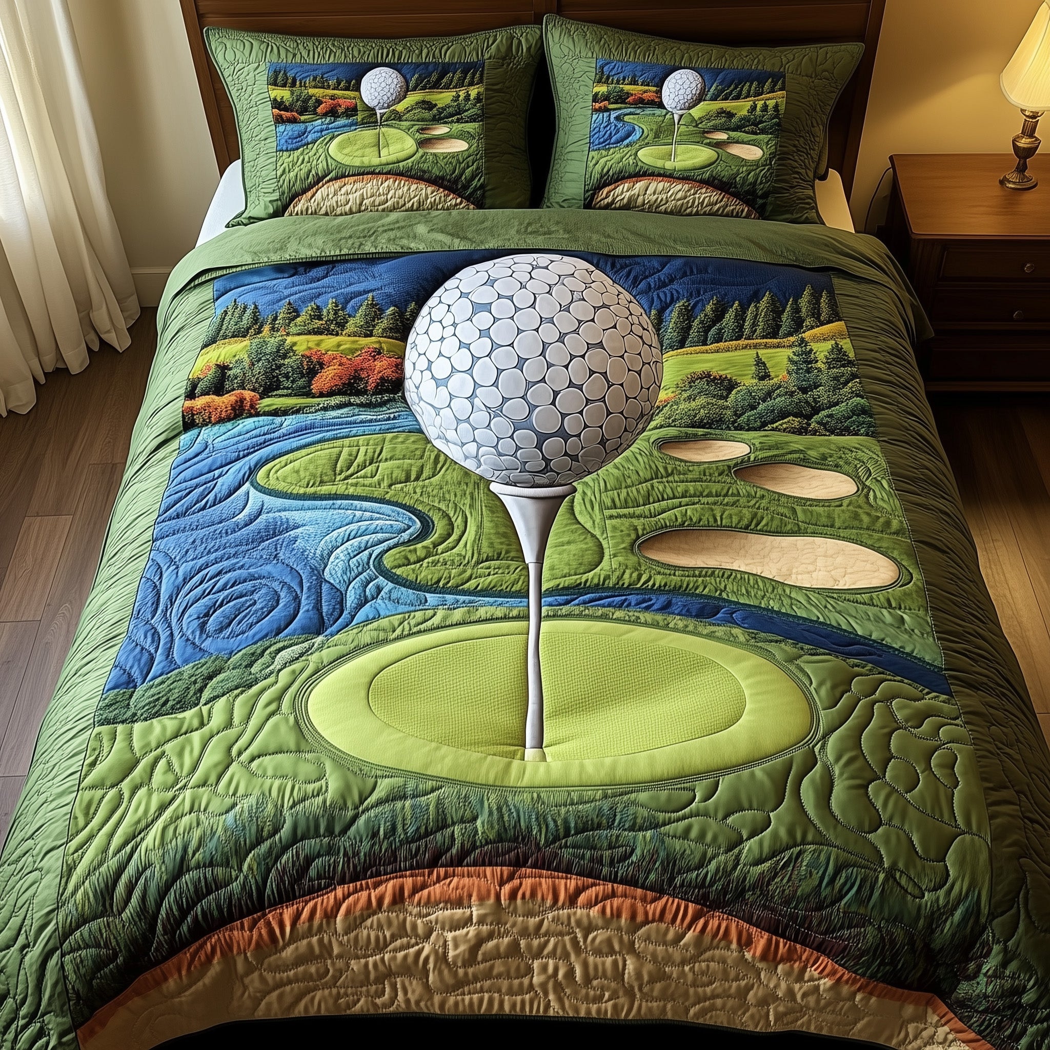Tee Time Quilted Bedding Set Duvet Cover Merchandise Present Ideas For Golf Lovers