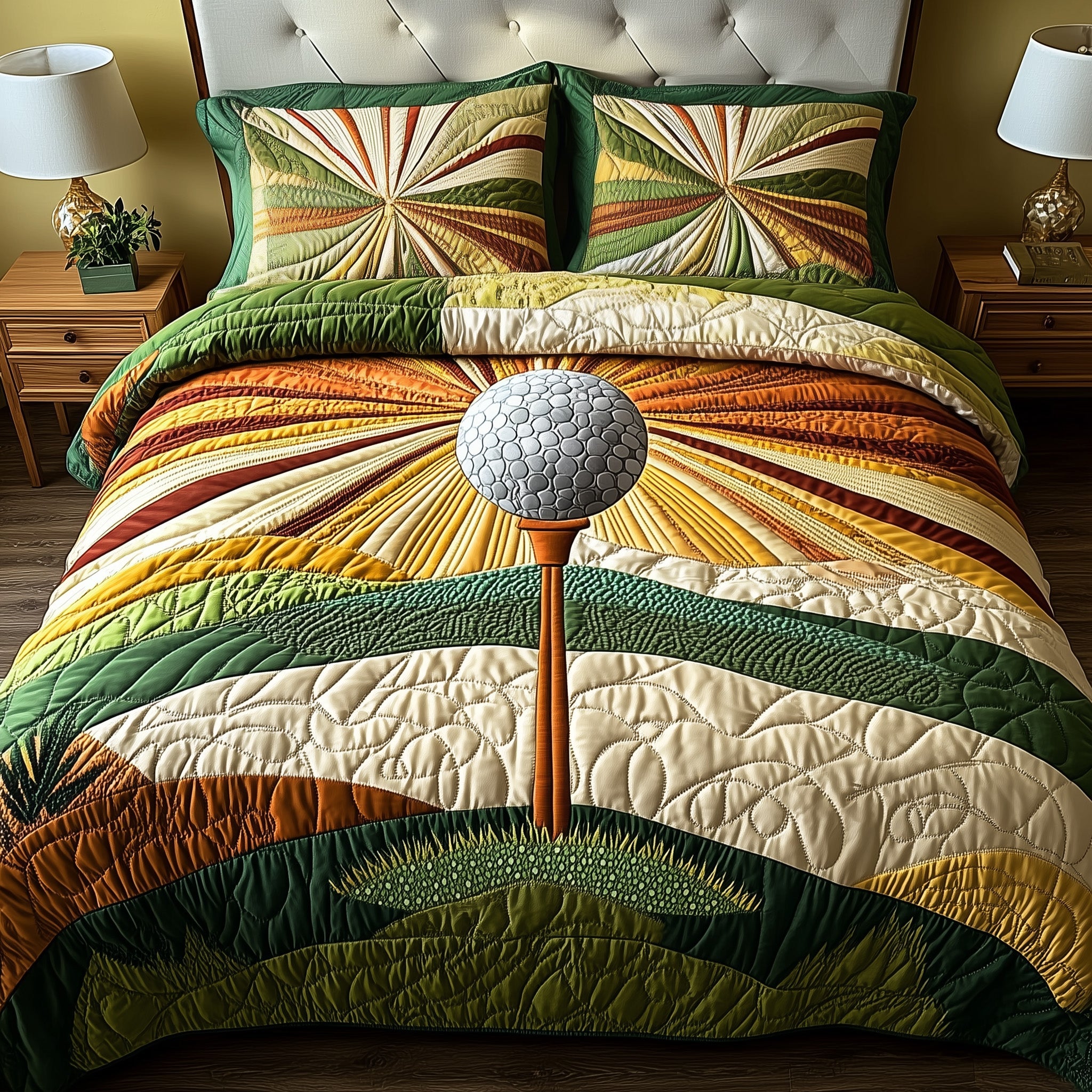Tee Time Quilted Bedding Set Duvet Cover Merchandise Unique Golf Gifts For Him