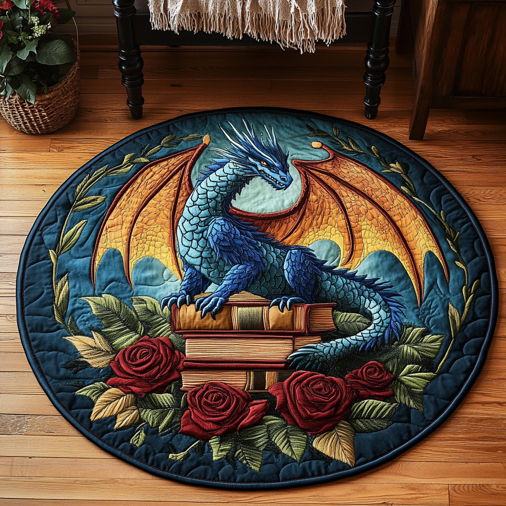 Tempest Tail Quilted Round Mat Unique Front Door Decor Gifts For Dragonfly Lovers