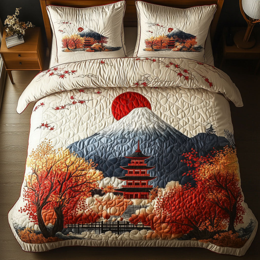 Temple in Autumn Quilted Bedding Set Japanese Inspired Room Decor Family Ideas For Christmas Gifts