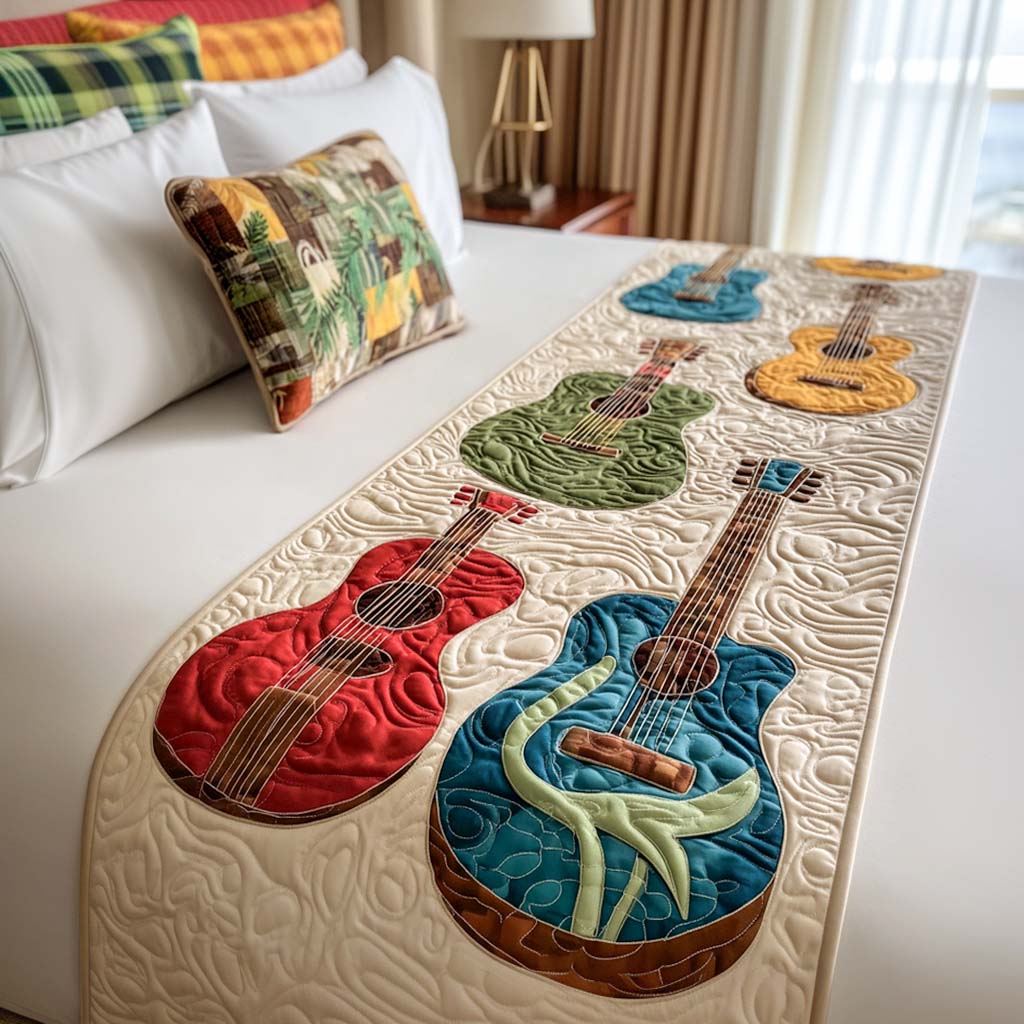 Tempo Trails Quilted Bed Runner Aesthetic Room Decor Christmas Presents For Guitarists