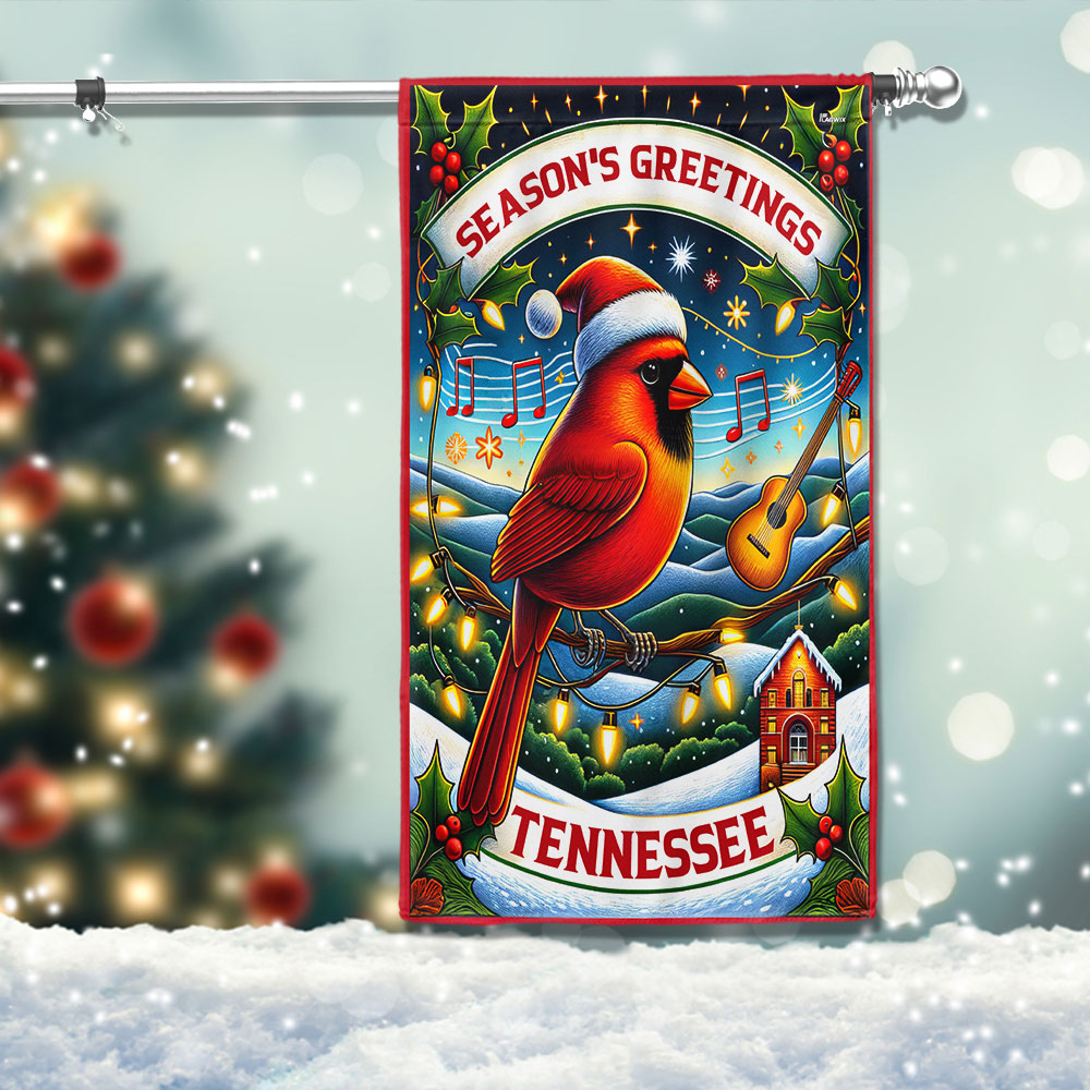 Tennessee Christmas Cardinal Season S Greetings Merry Christmas Flag