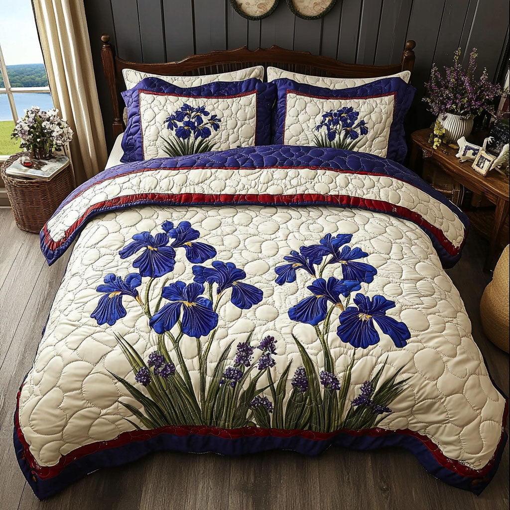Tennessee Iris Serenity Quilted Bedding Set Aesthetic Room Decor Patriotic Christmas Gifts