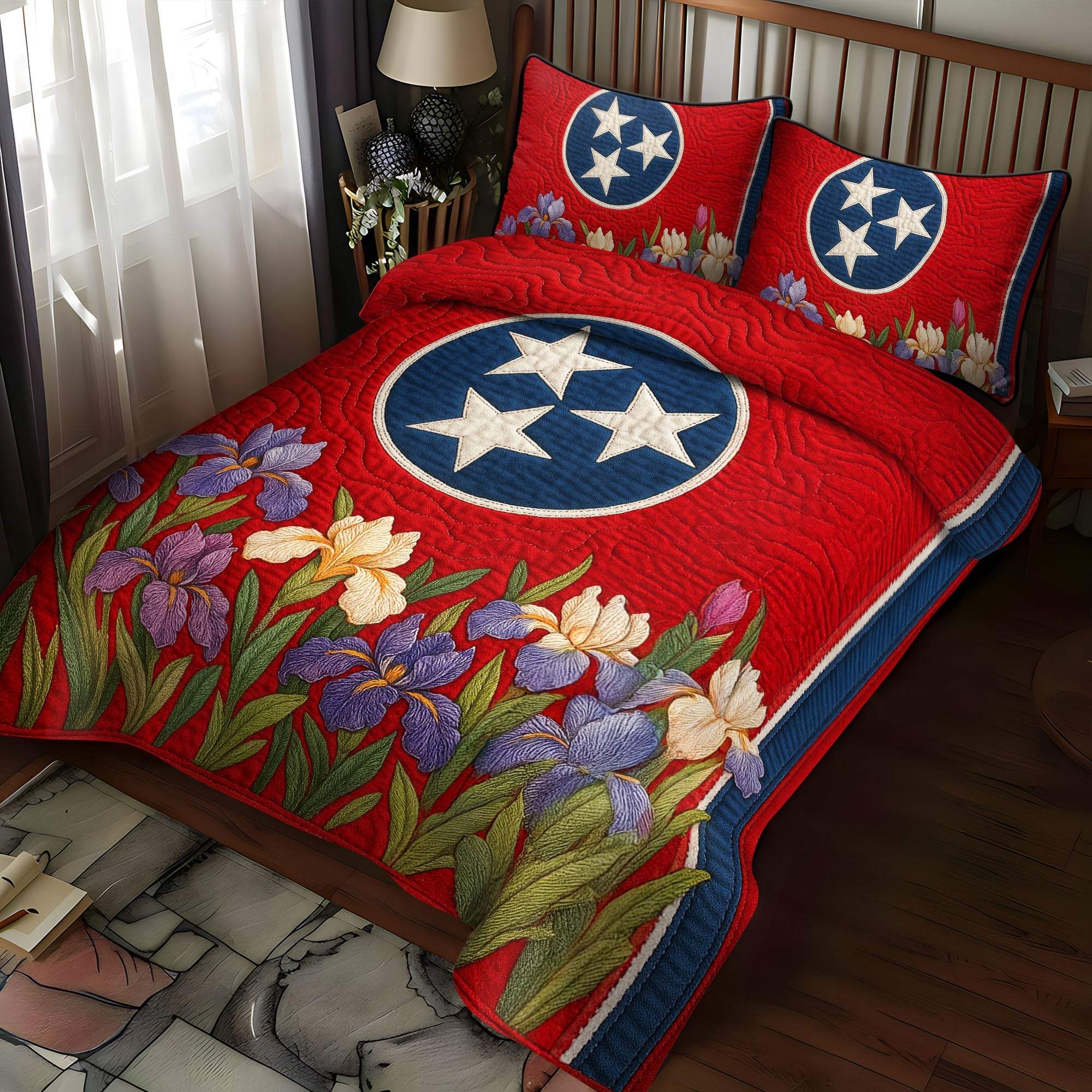 Tennessee Petals Quilted Bedding Set Holiday Duvet Cover Set Patriotic Gift Items