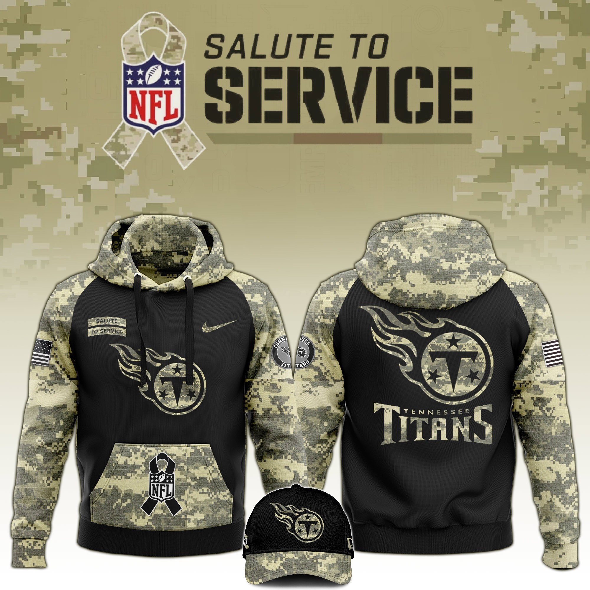Tennessee Titans Salute to Service Club Limited Camo Hoodie And Hat Best Father's Day Gift