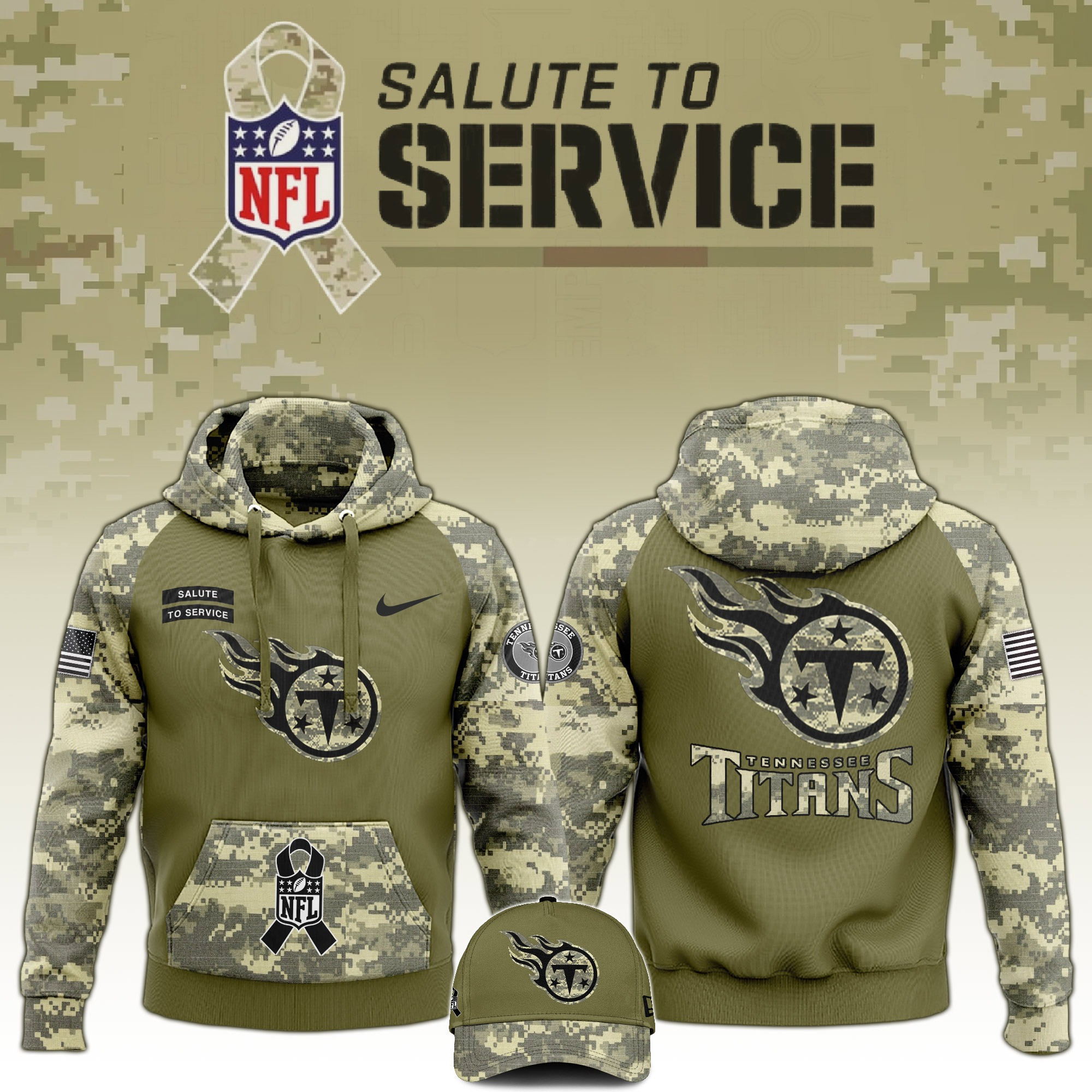 Tennessee Titans Salute to Service Club Limited Edition Camo Hoodie Titans Merch For Fans