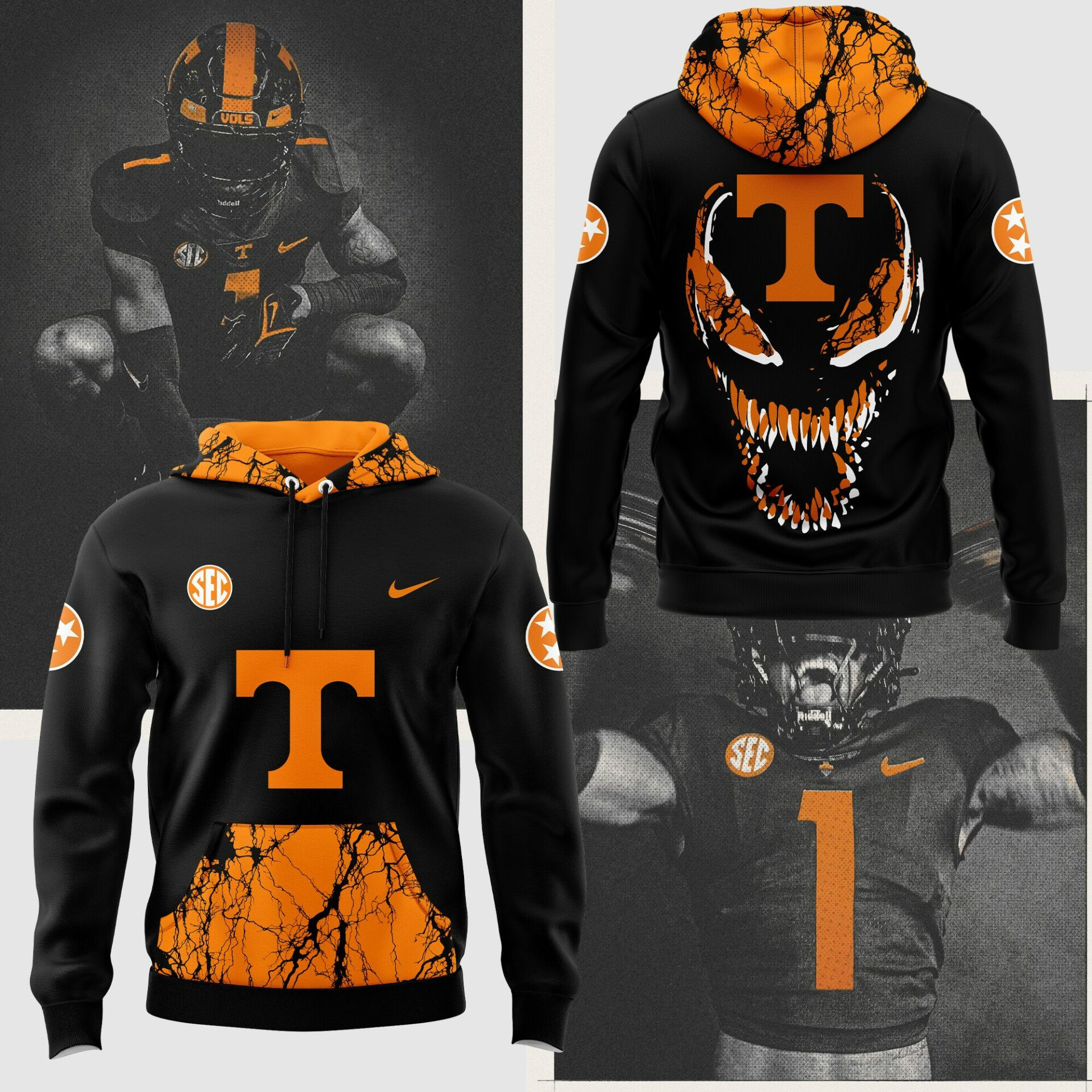 Tennessee Volunteers Dark Mode Venom Hoodie Football Apparel Tennessee Volunteers Venom Merch